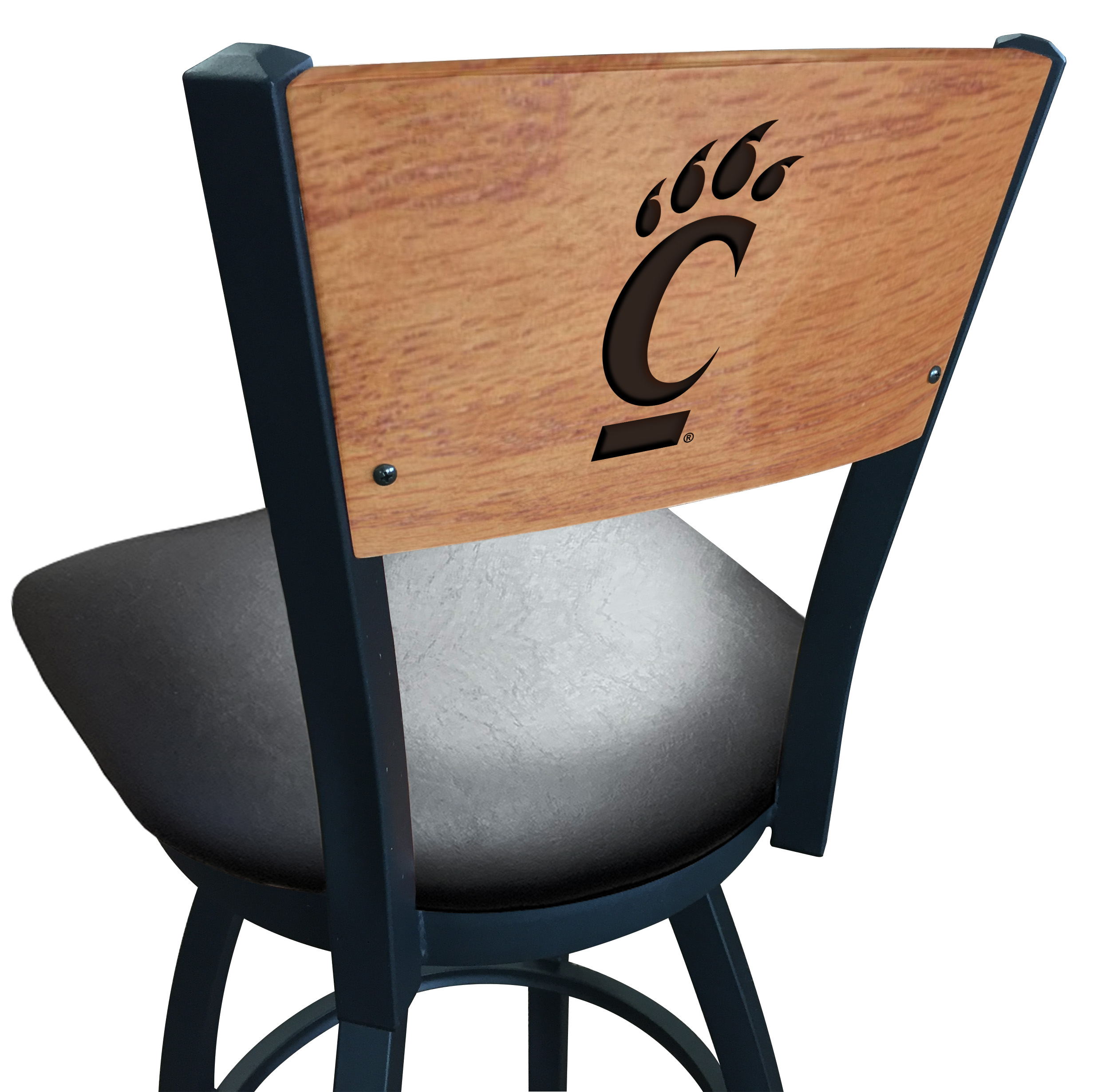 L038 Cincinnati 36" Swivel Bar Stool with Black Wrinkle Finish and a Laser Engraved Back  