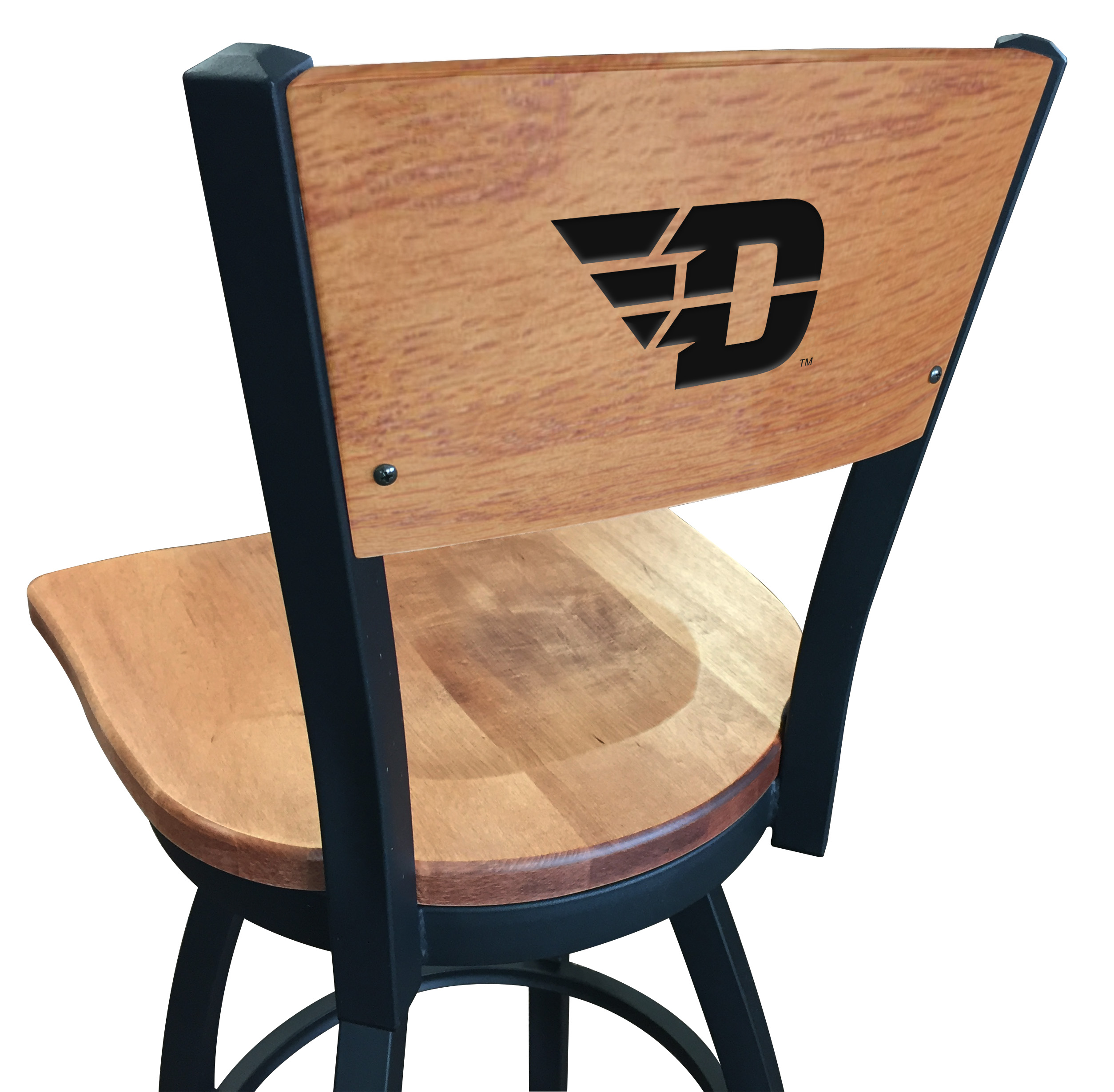 L038 University of Dayton 36" Swivel Bar Stool with Black Wrinkle Finish and a Laser Engraved Back  