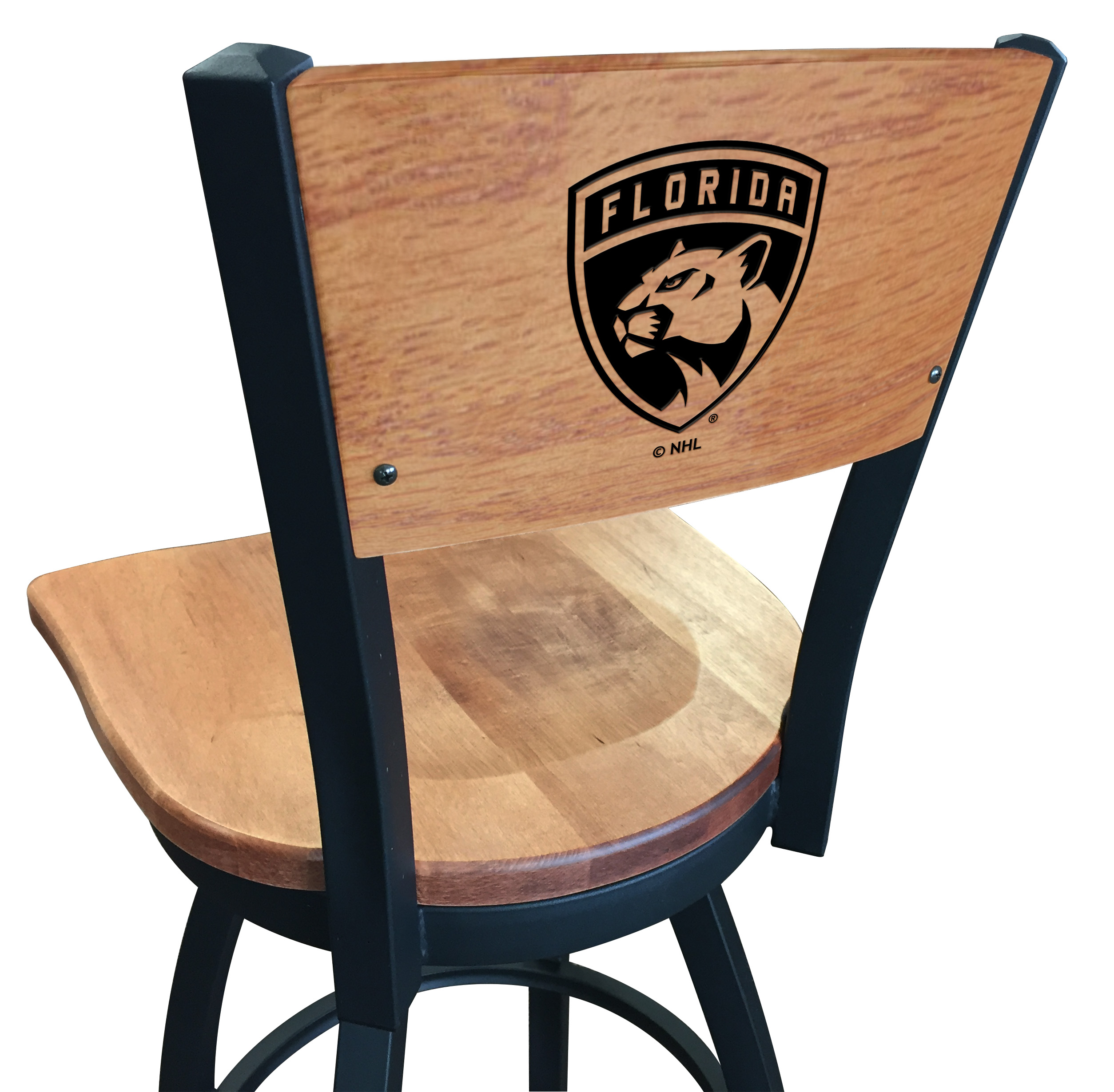 L038 Florida Panthers 30" Swivel Bar Stool with Black Wrinkle Finish and a Laser Engraved Back  