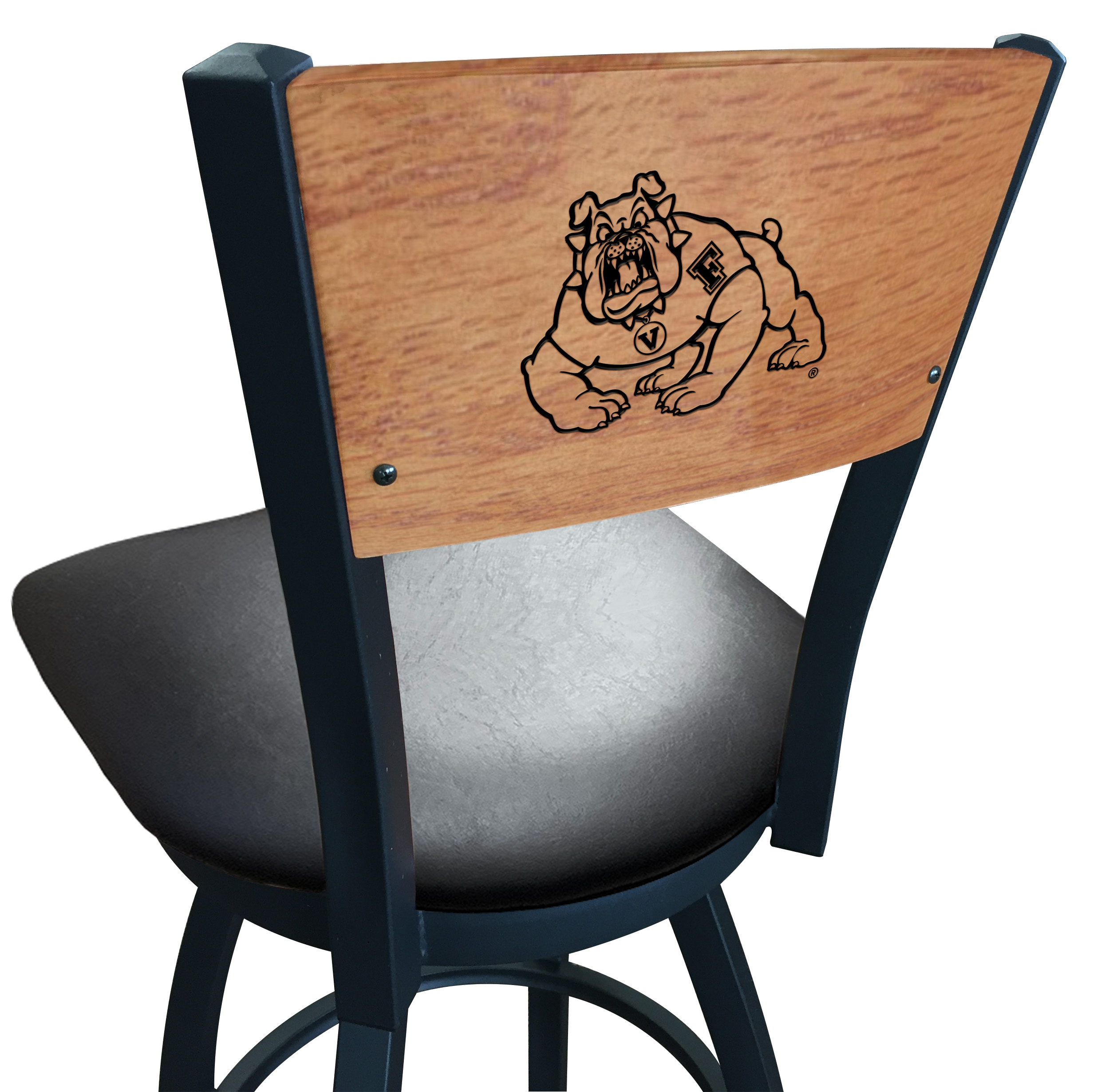 L038 Fresno State 36" Swivel Bar Stool with Black Wrinkle Finish and a Laser Engraved Back  