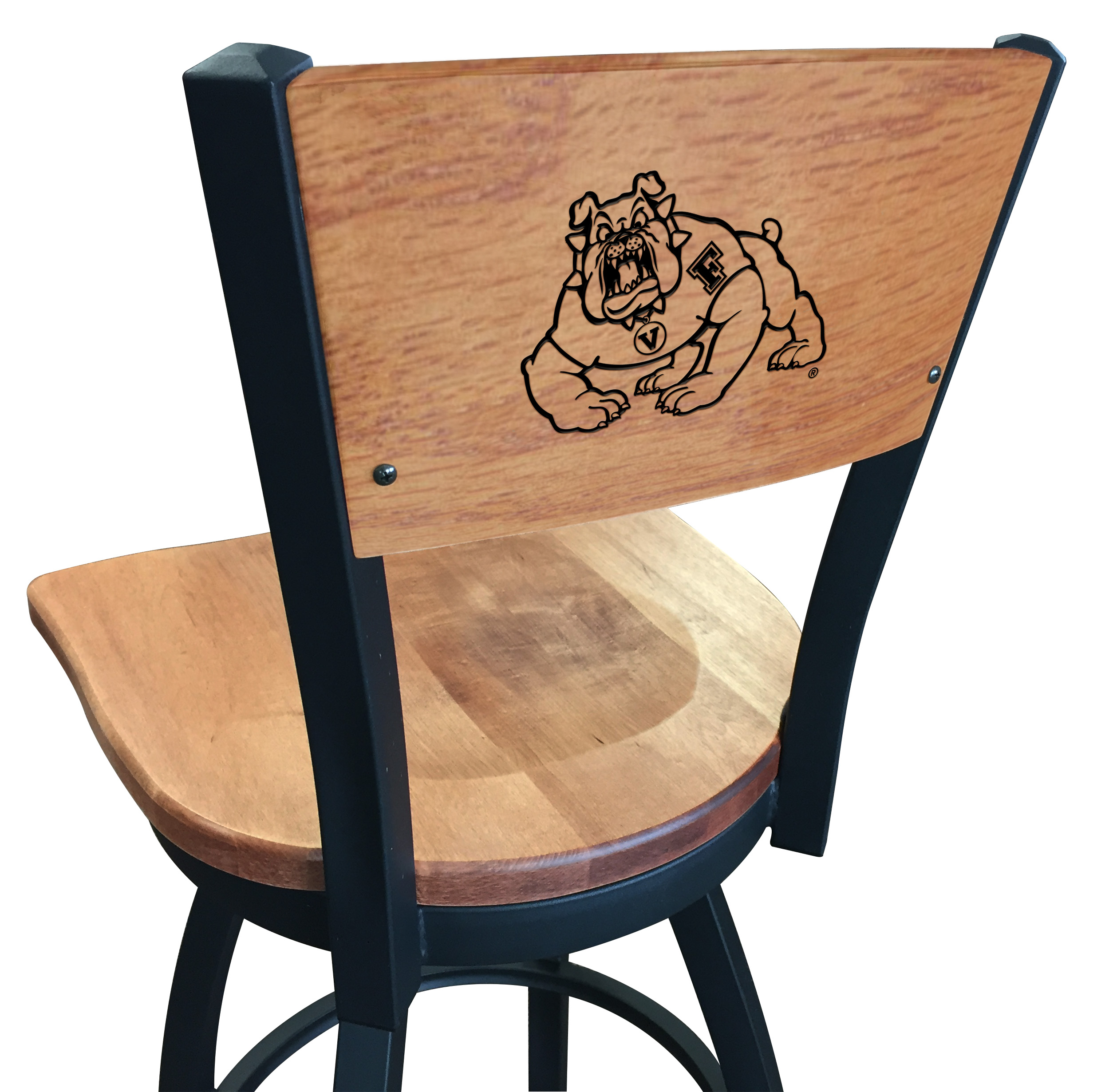 L038 Fresno State 36" Swivel Bar Stool with Black Wrinkle Finish and a Laser Engraved Back  