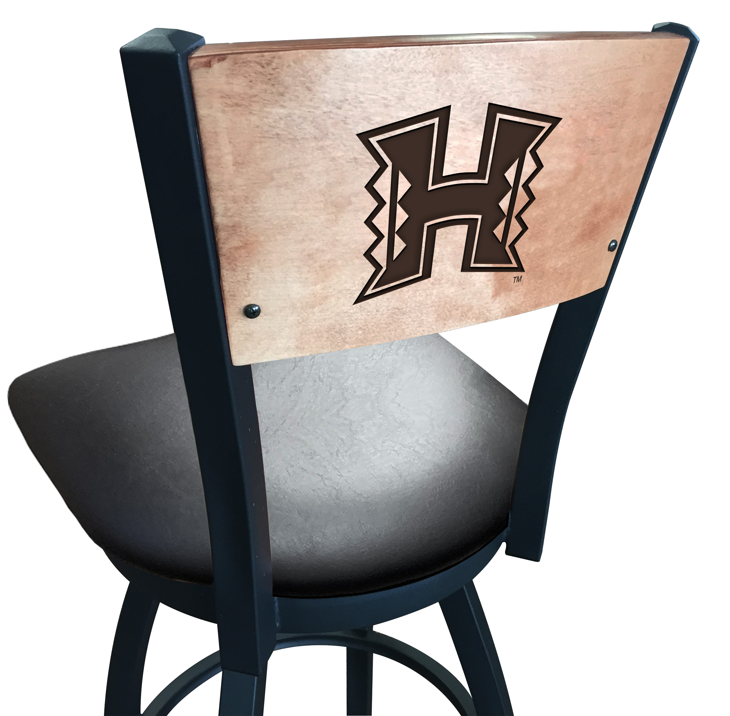 L038 Hawaii 36" Swivel Bar Stool with Black Wrinkle Finish and a Laser Engraved Back  
