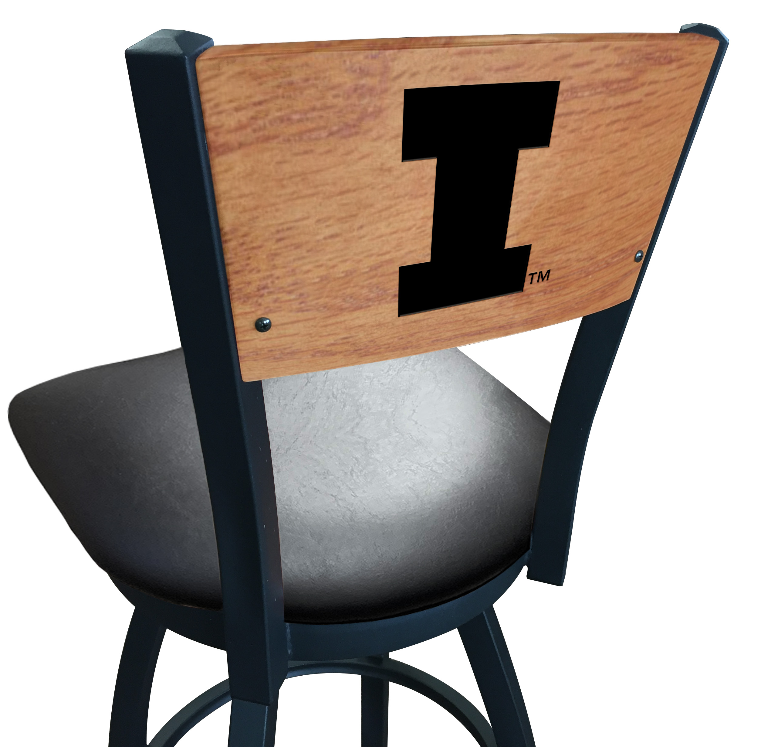L038 Illinois 36" Swivel Bar Stool with Black Wrinkle Finish and a Laser Engraved Back  