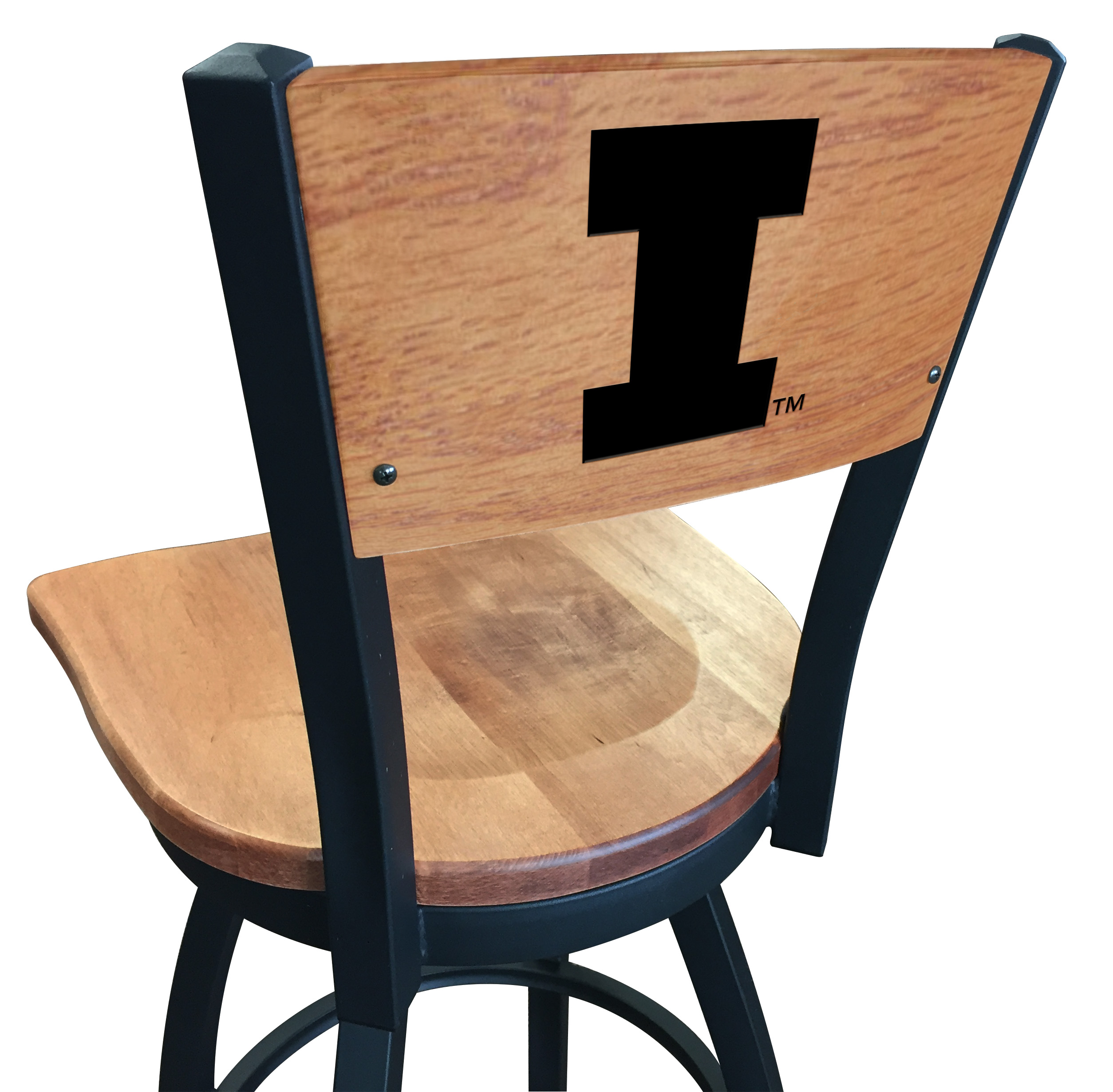 L038 Illinois 36" Swivel Bar Stool with Black Wrinkle Finish and a Laser Engraved Back  