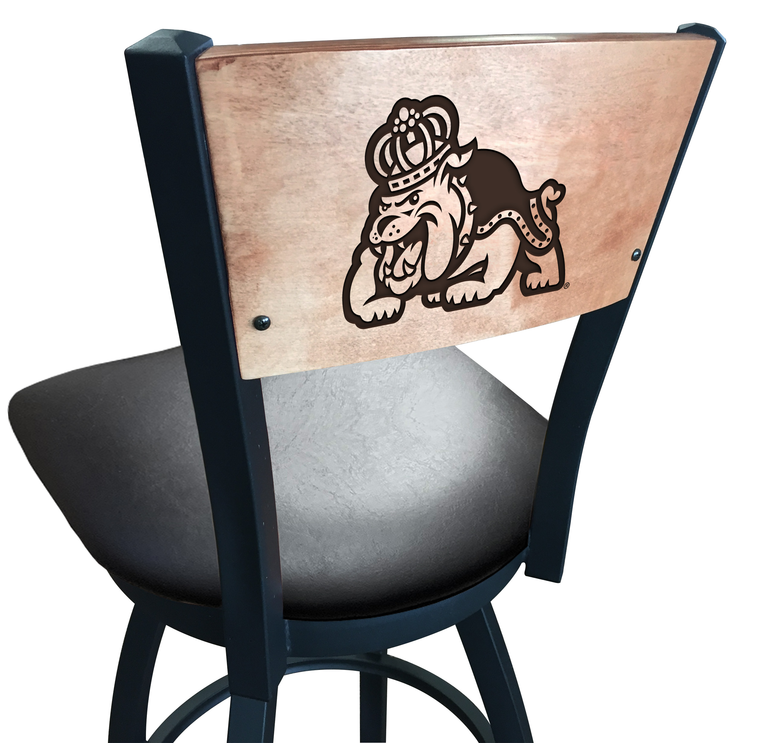 L038 James Madison 36" Swivel Bar Stool with Black Wrinkle Finish and a Laser Engraved Back  