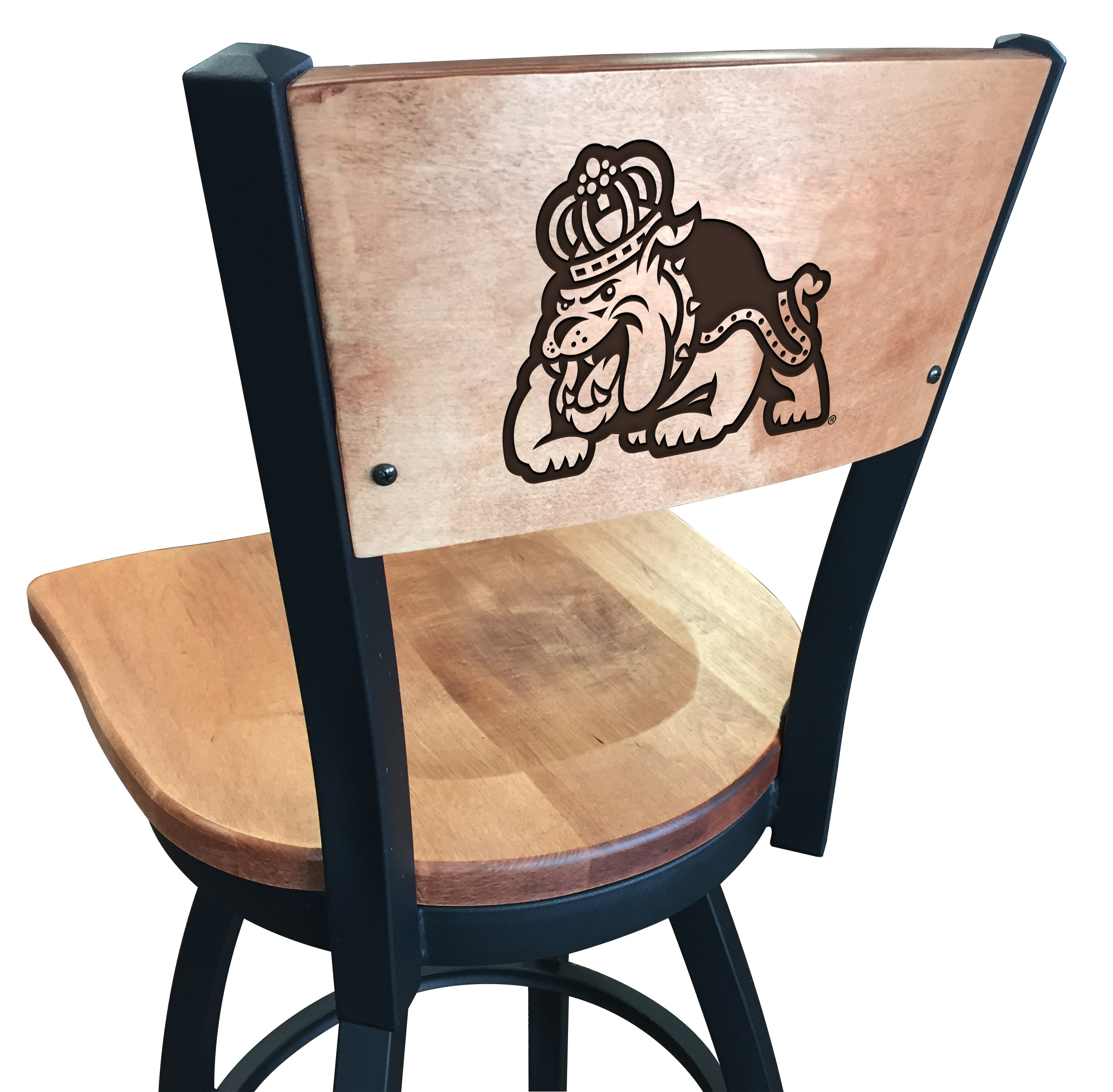 L038 James Madison 36" Swivel Bar Stool with Black Wrinkle Finish and a Laser Engraved Back  