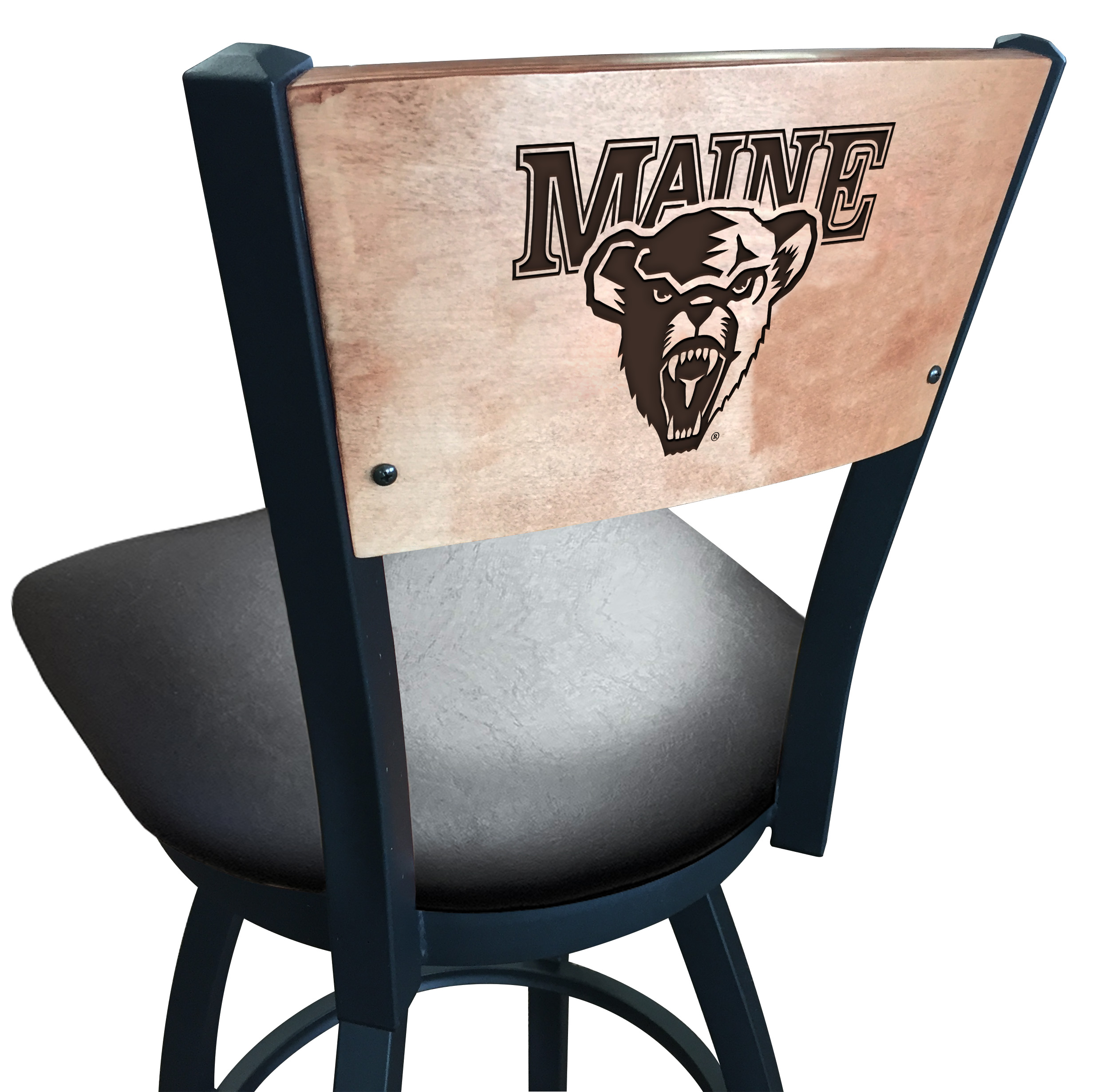 L038 Maine 36" Swivel Bar Stool with Black Wrinkle Finish and a Laser Engraved Back  