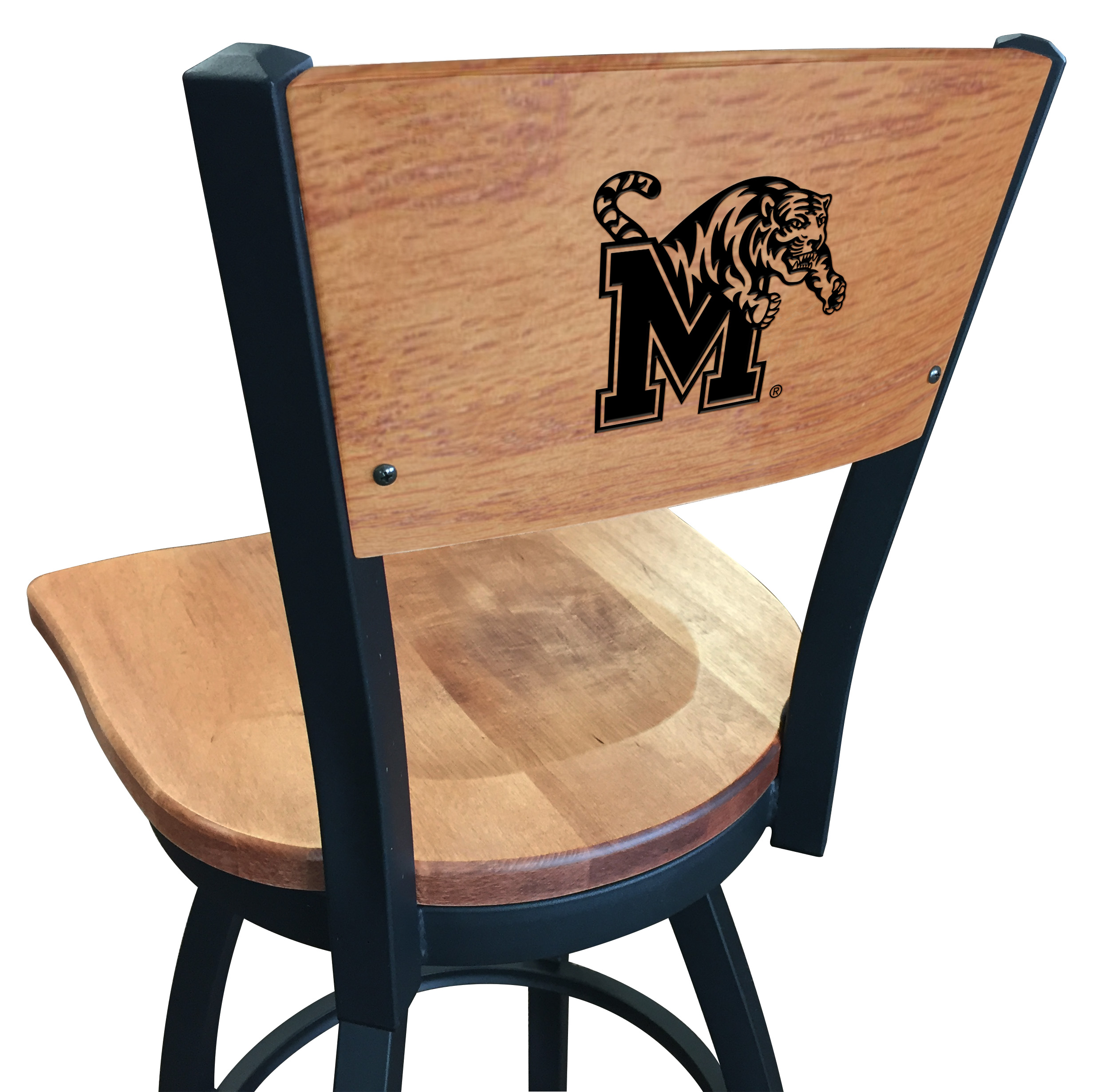L038 Memphis 36" Swivel Bar Stool with Black Wrinkle Finish and a Laser Engraved Back  