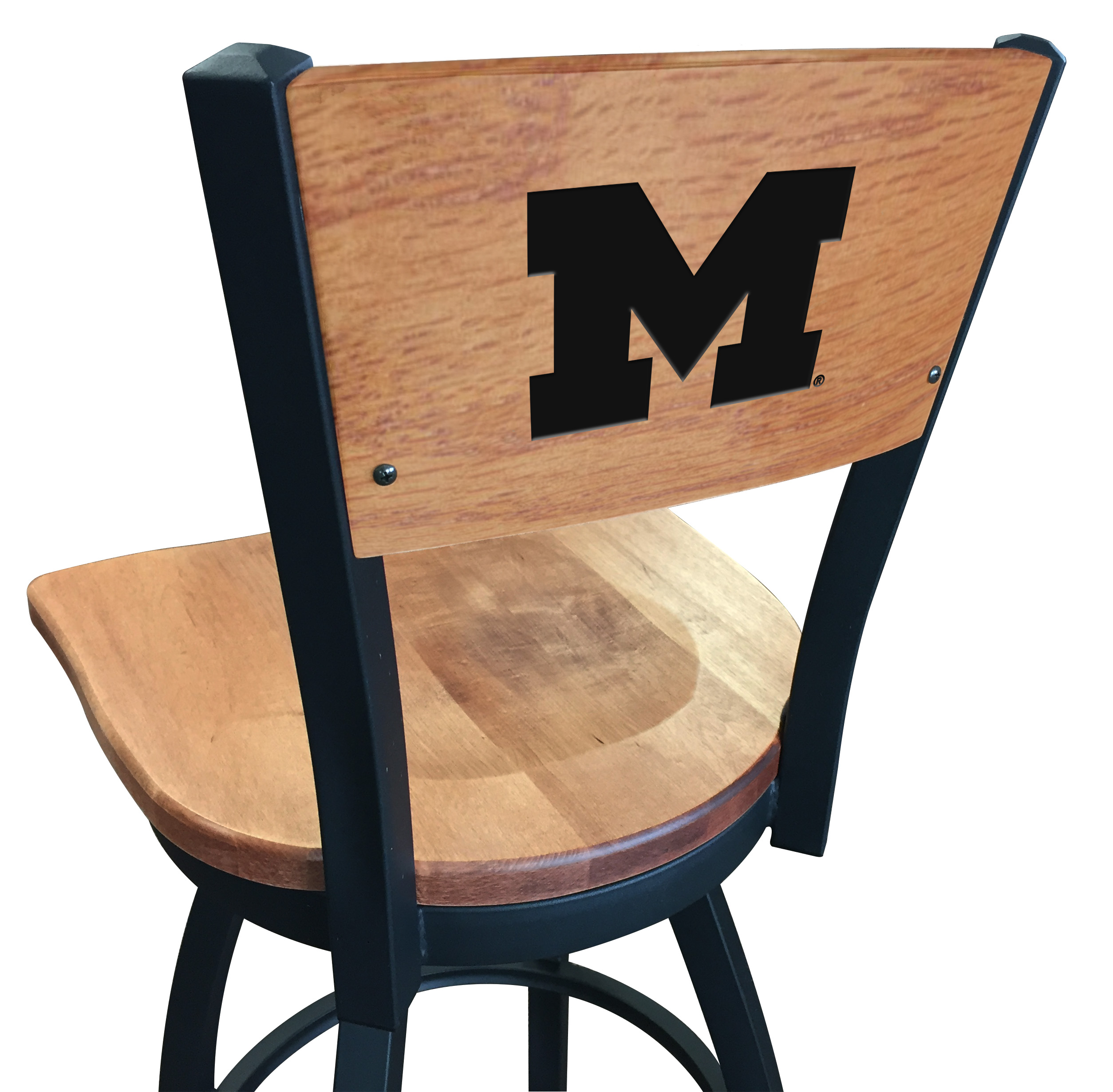 L038 Michigan 36" Swivel Bar Stool with Black Wrinkle Finish and a Laser Engraved Back  