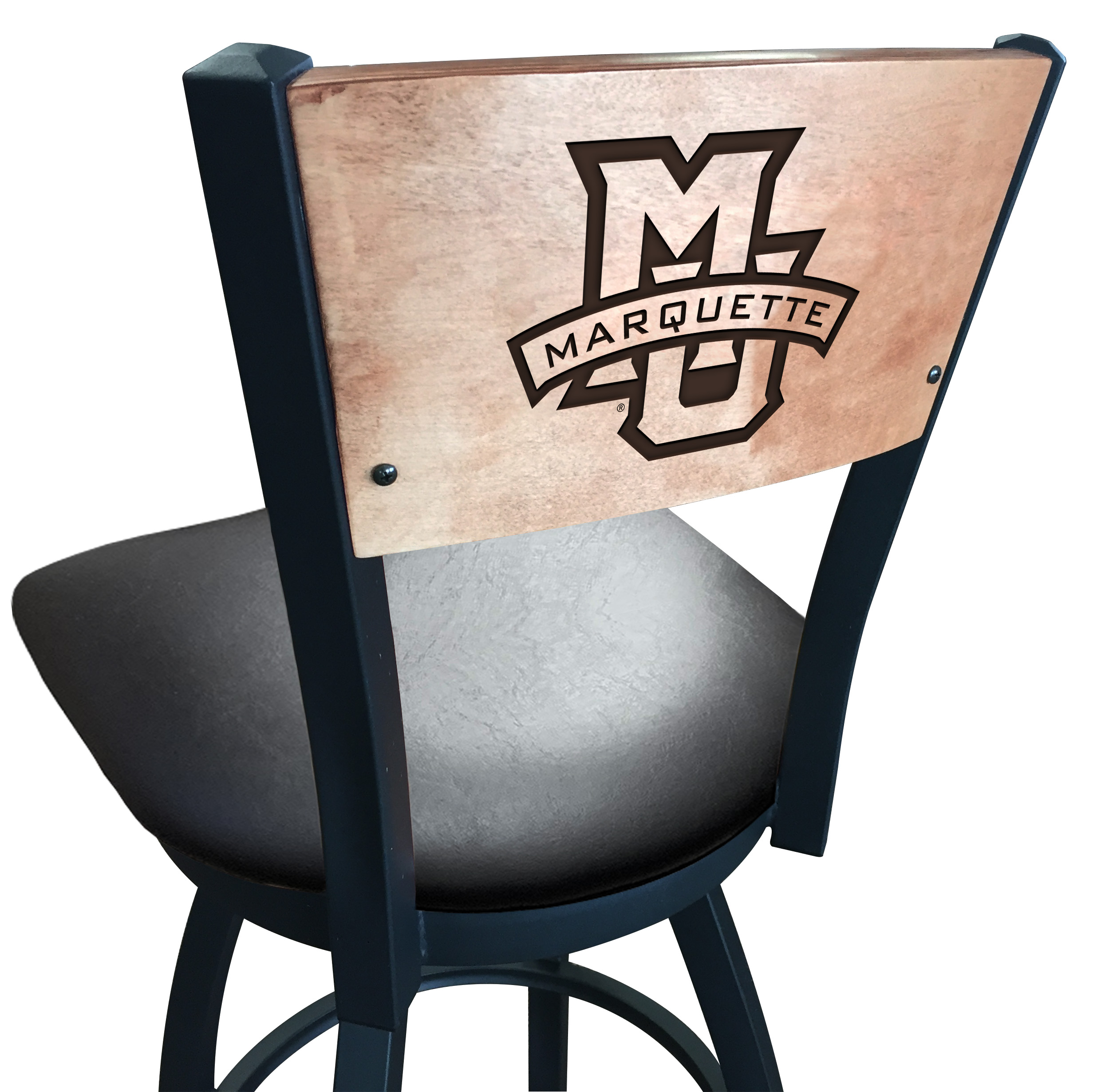 L038 Marquette 36" Swivel Bar Stool with Black Wrinkle Finish and a Laser Engraved Back  