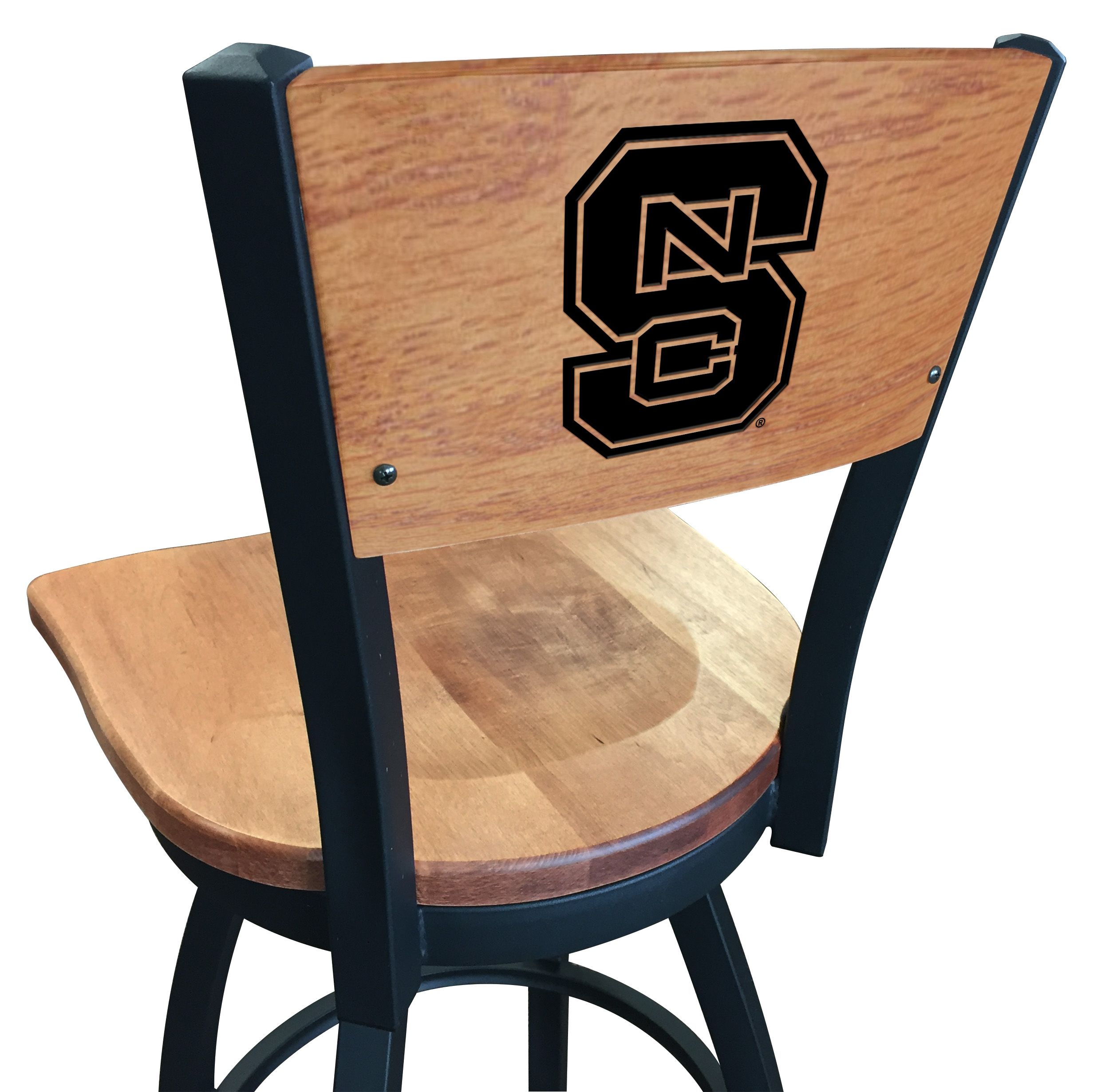 L038 North Carolina State 36" Swivel Bar Stool with Black Wrinkle Finish and a Laser Engraved Back  