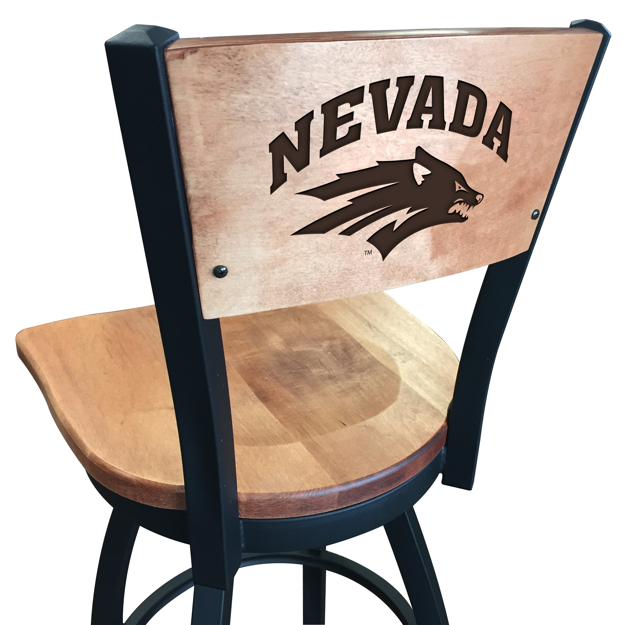 L038 Nevada 30" Swivel Bar Stool with Black Wrinkle Finish and a Laser Engraved Back  