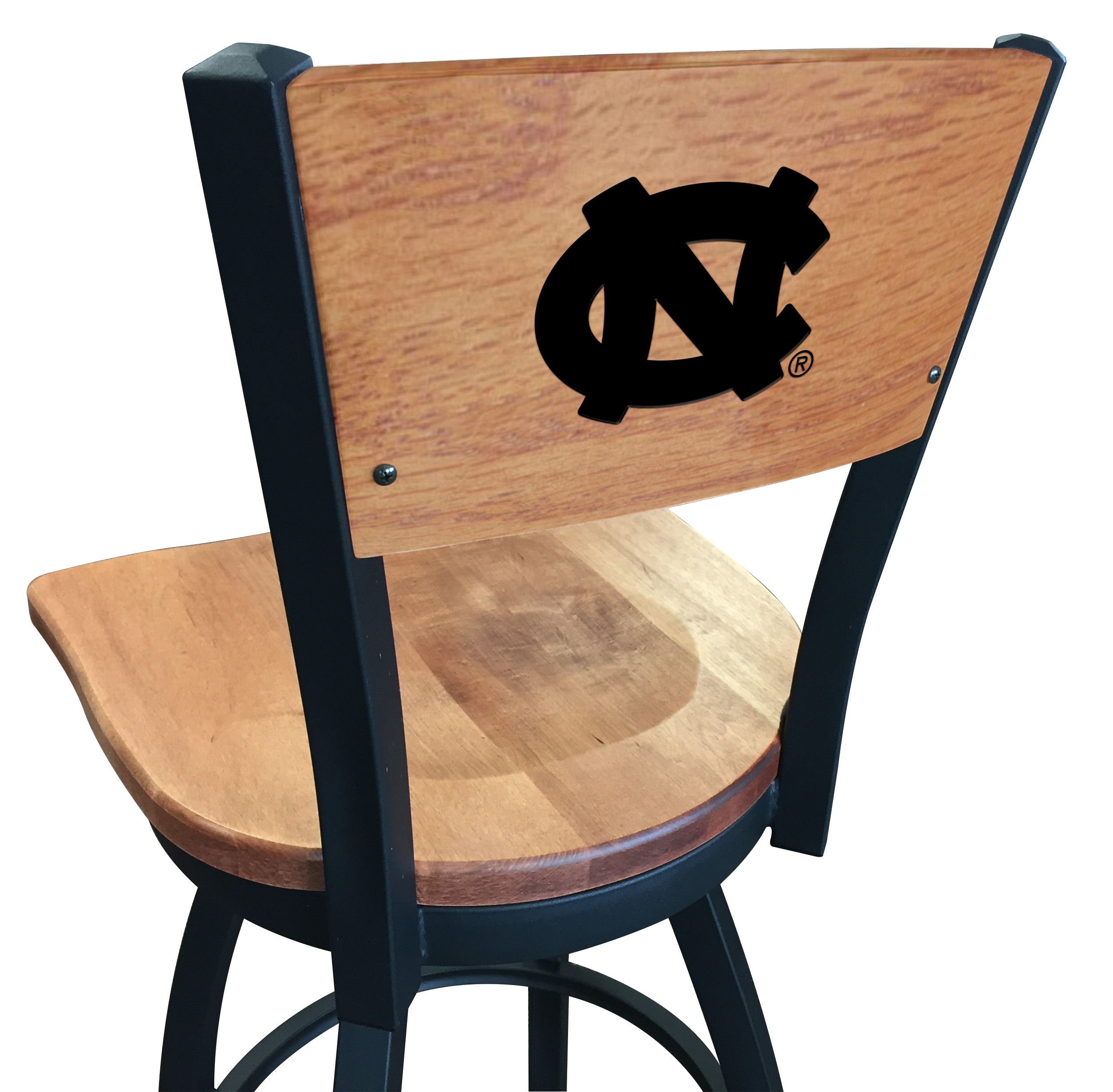 L038 North Carolina 36" Swivel Bar Stool with Black Wrinkle Finish and a Laser Engraved Back  