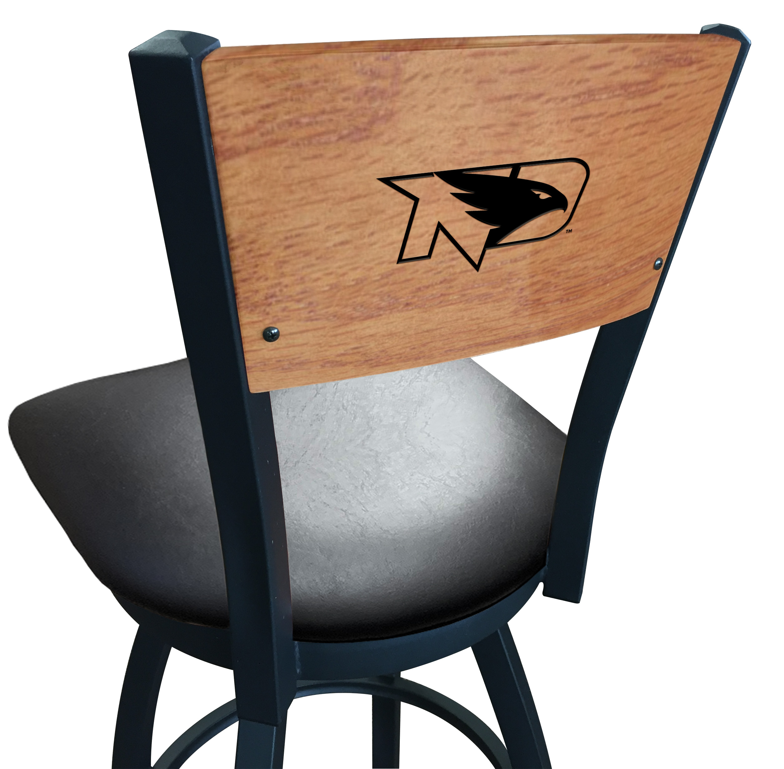 L038 North Dakota 36" Swivel Bar Stool with Black Wrinkle Finish and a Laser Engraved Back  