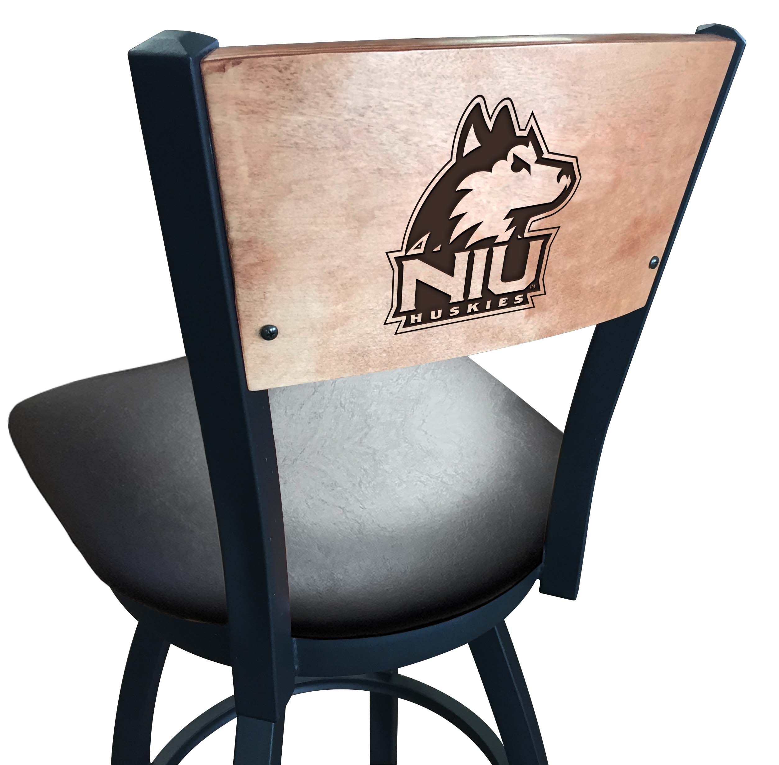 L038 Northern Illinois 36" Swivel Bar Stool with Black Wrinkle Finish and a Laser Engraved Back  