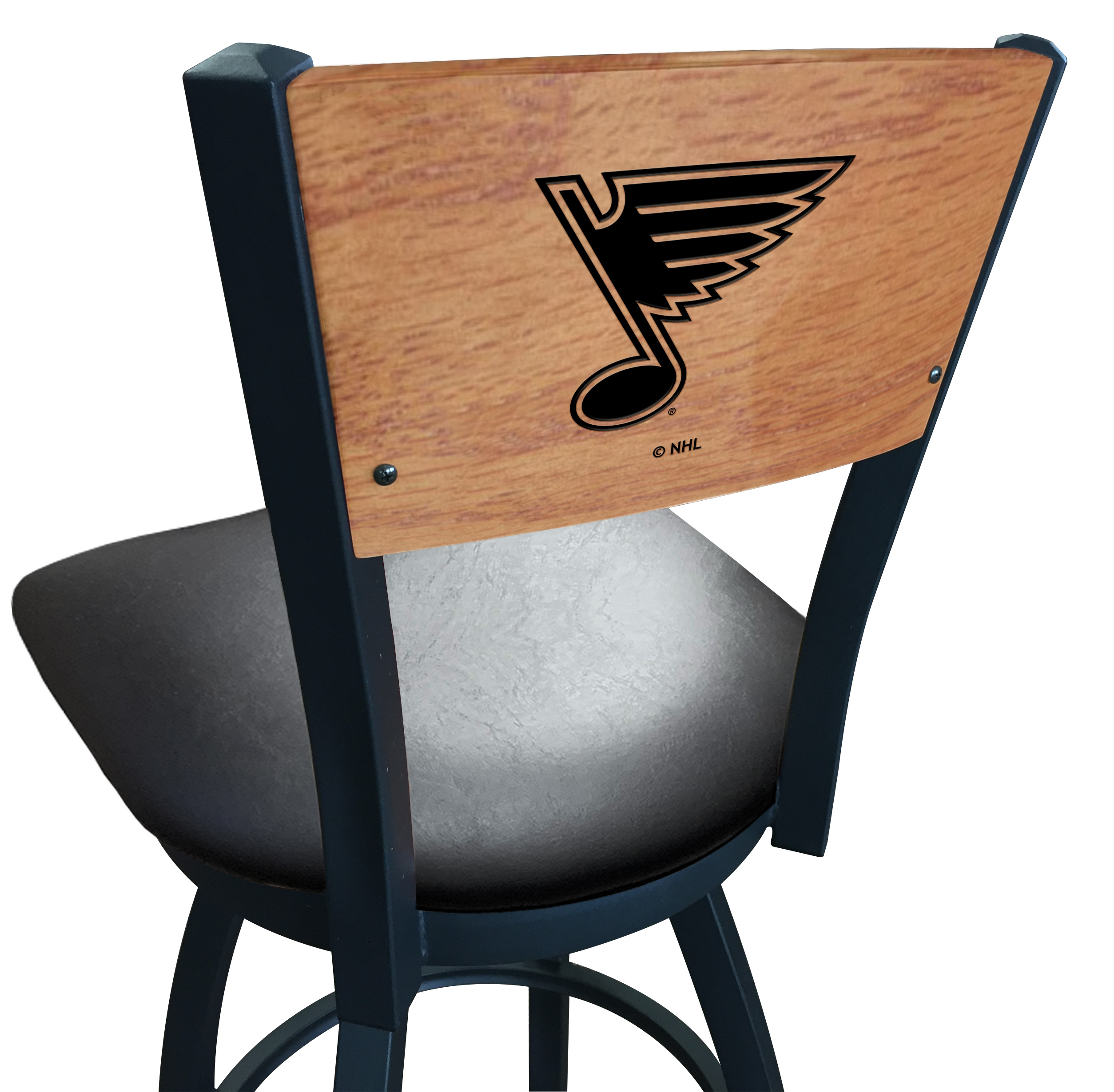 L038 St Louis Blues 25" Swivel Counter Stool with Black Wrinkle Finish and a Laser Engraved Back  