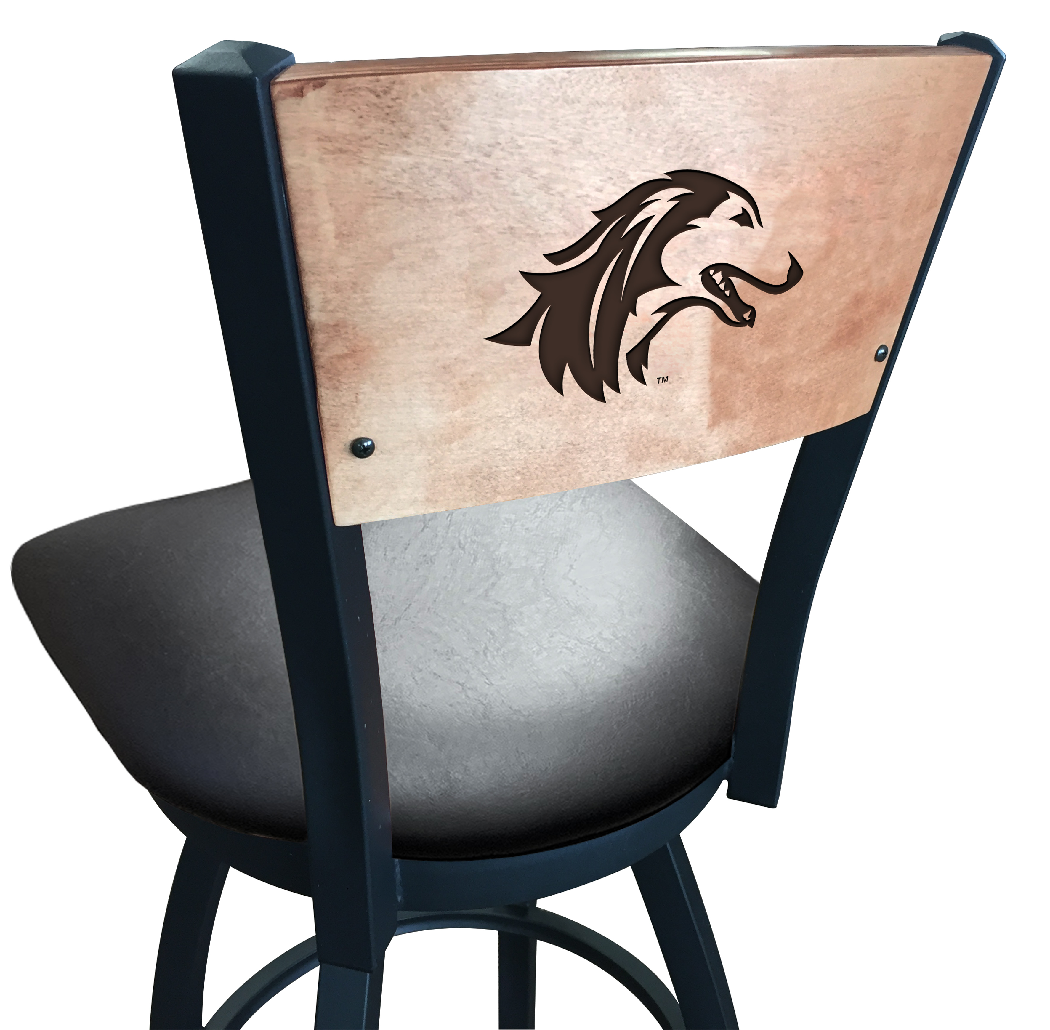 L038 Southern Illinois 36" Swivel Bar Stool with Black Wrinkle Finish and a Laser Engraved Back  