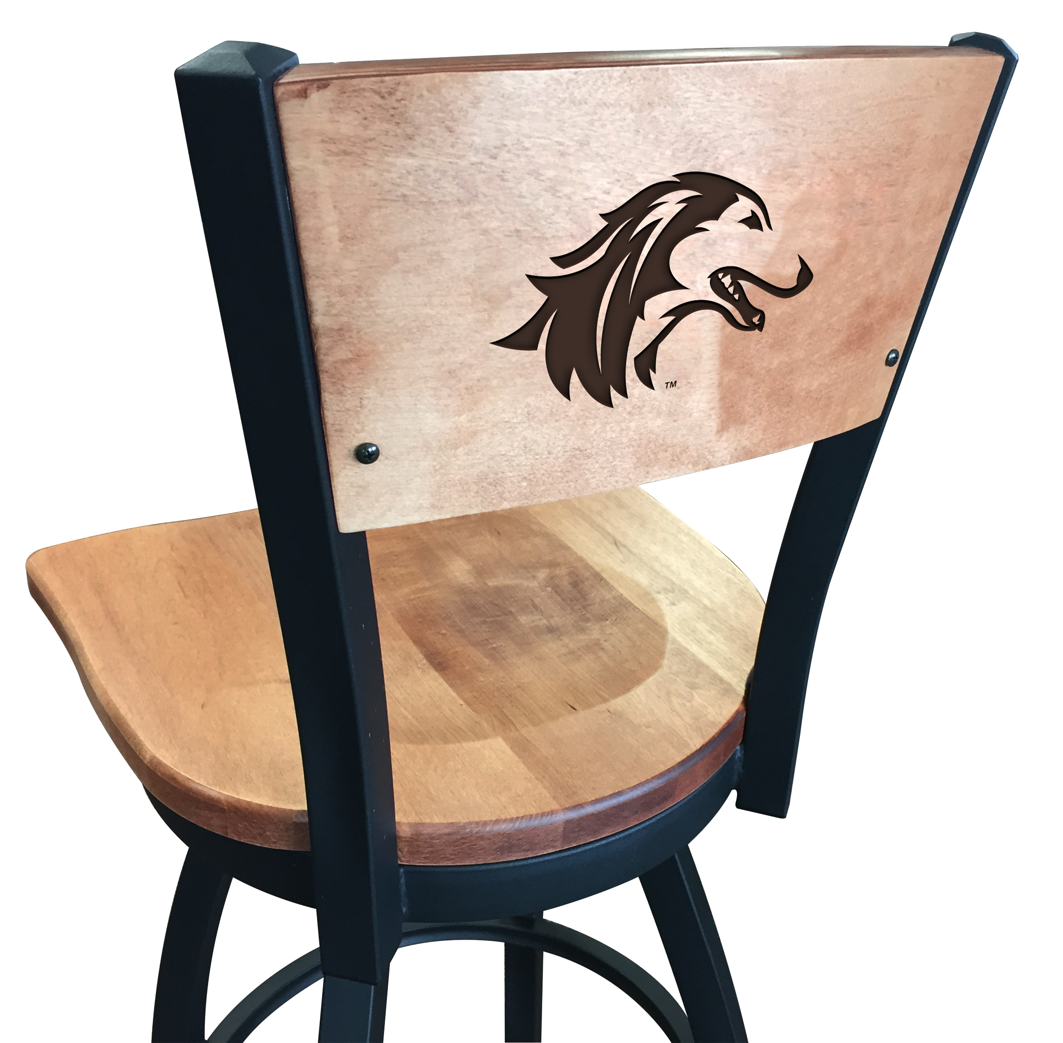 L038 Southern Illinois 36" Swivel Bar Stool with Black Wrinkle Finish and a Laser Engraved Back  