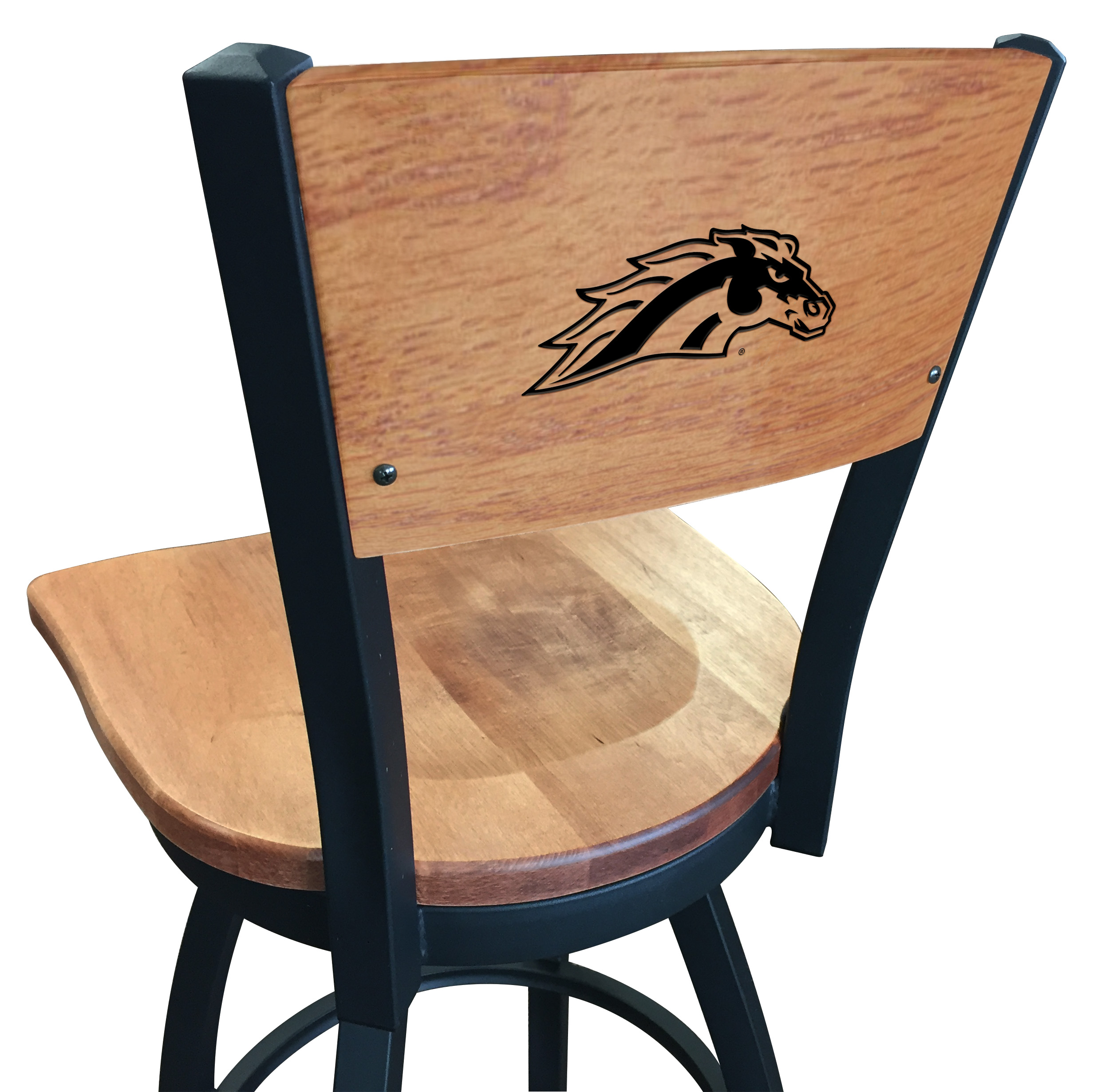 L038 Western Michigan 36" Swivel Bar Stool with Black Wrinkle Finish and a Laser Engraved Back  