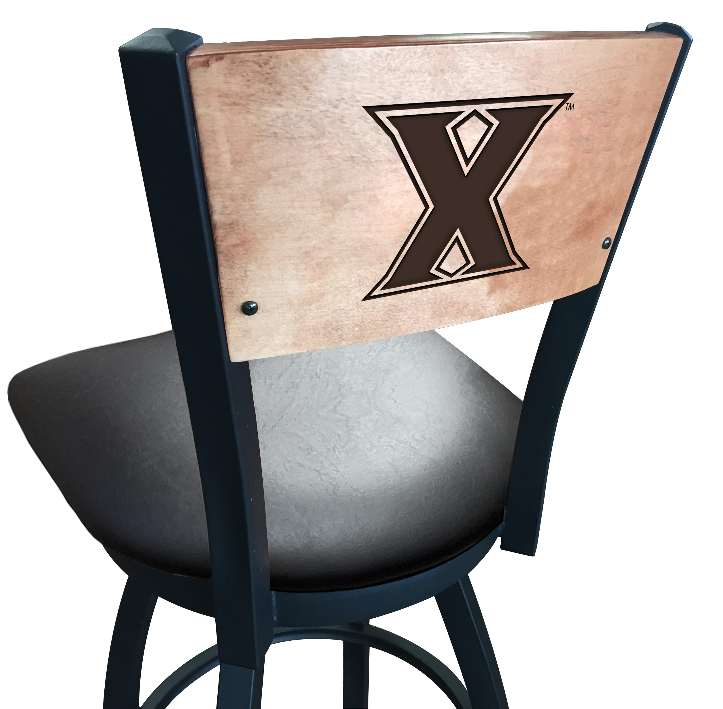 L038 Xavier 36" Swivel Bar Stool with Black Wrinkle Finish and a Laser Engraved Back  