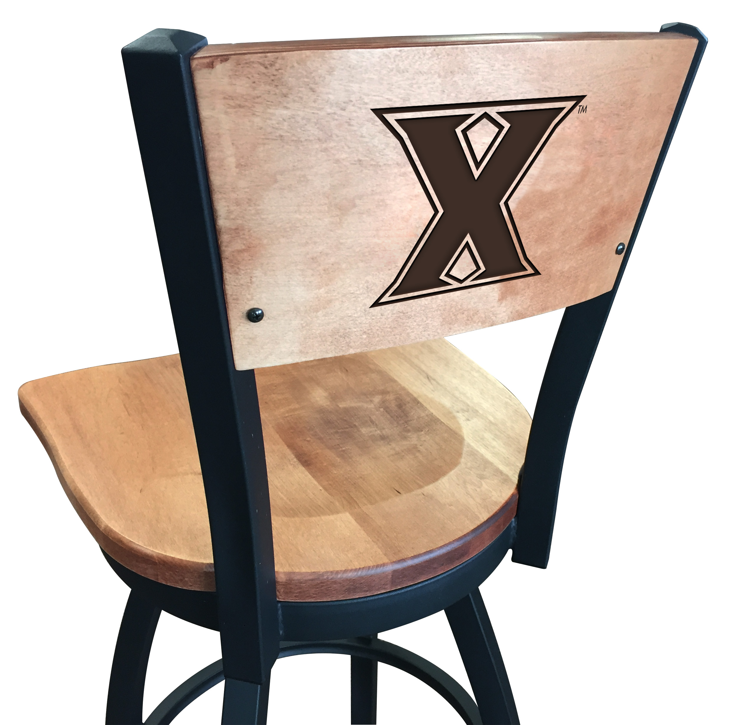 L038 Xavier 36" Swivel Bar Stool with Black Wrinkle Finish and a Laser Engraved Back  