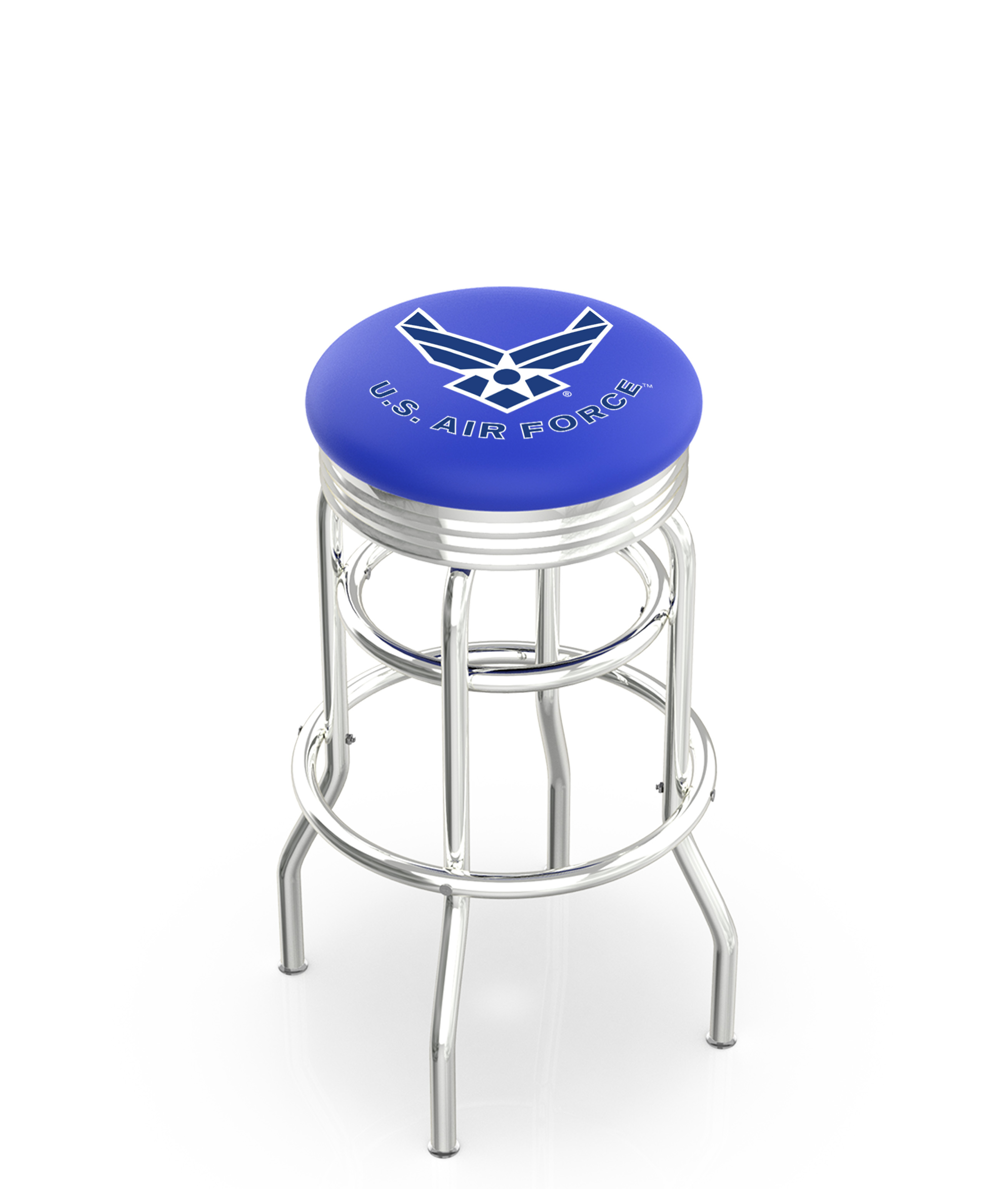  L7C3C U.S. Air Force 30" Double-Ring Swivel Bar Stool with Chrome Finish  