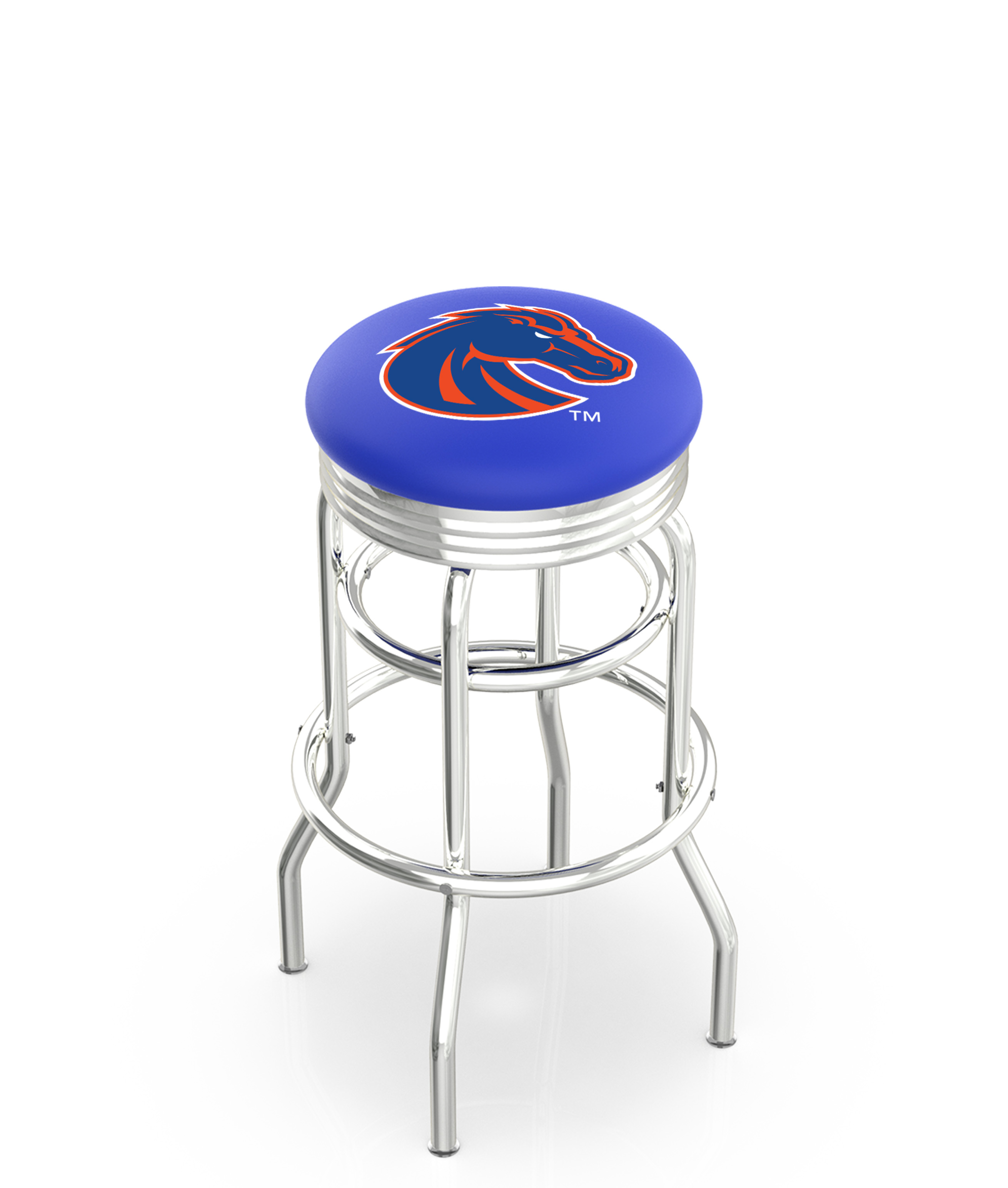  L7C3C Boise State 30" Double-Ring Swivel Bar Stool with Chrome Finish  