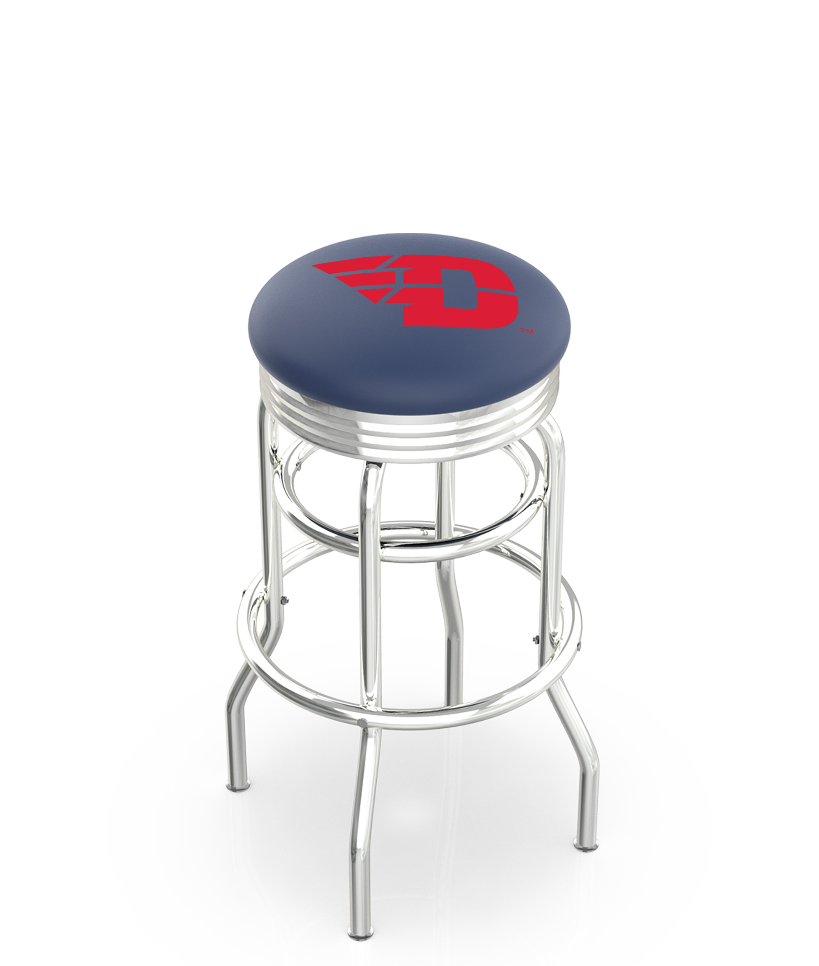  L7C3C University of Dayton 30" Double-Ring Swivel Bar Stool with Chrome Finish  