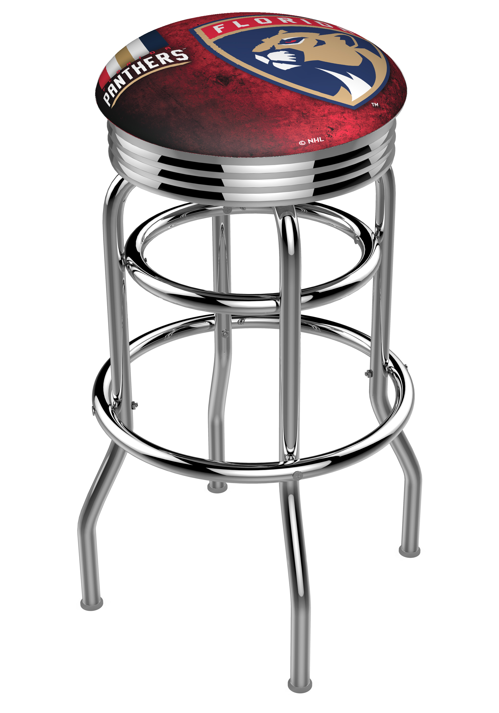 L7C3C Florida Panthers 25" Double-Ring Swivel Counter Stool with Chrome Finish  
