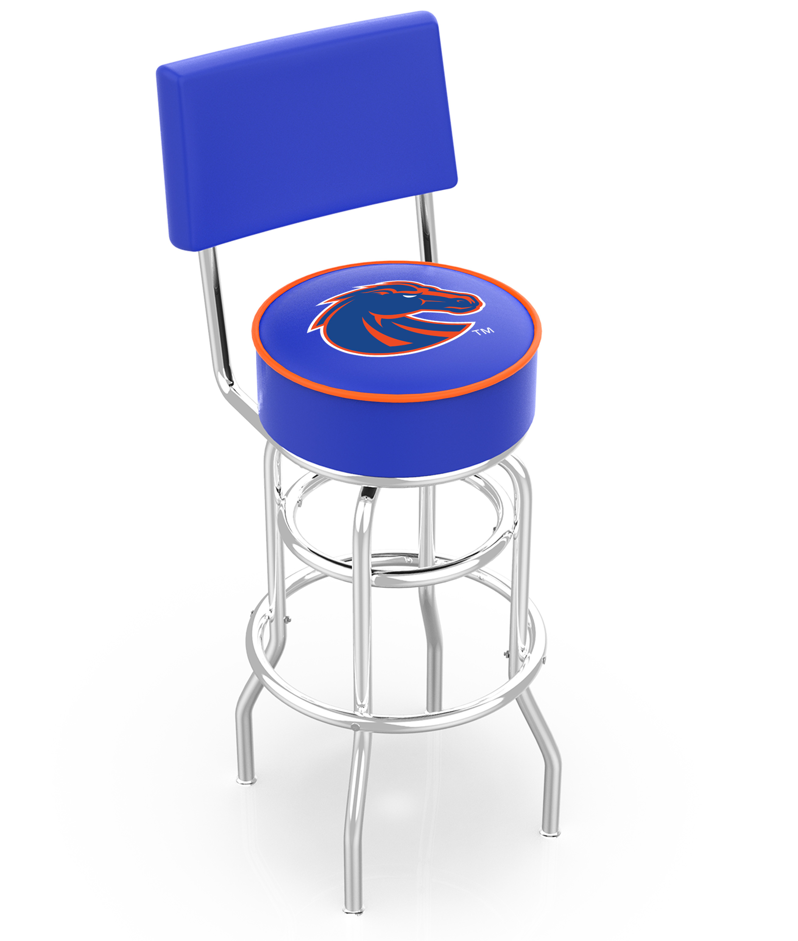  L7C4 Boise State 30" Double-Ring Swivel Bar Stool with Chrome Finish  