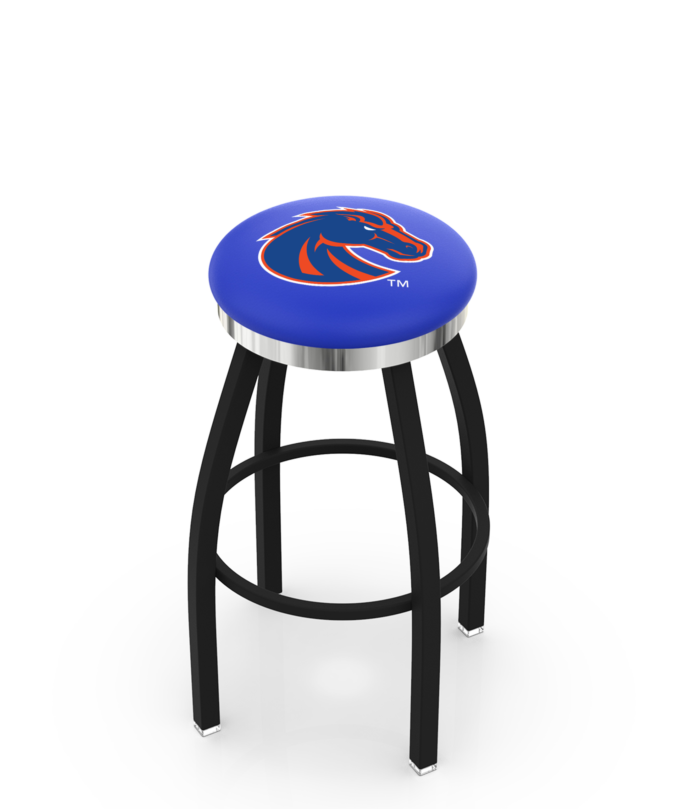  L8B2C Boise State 36" Swivel Bar Stool with a Black Wrinkle and Chrome Finish  