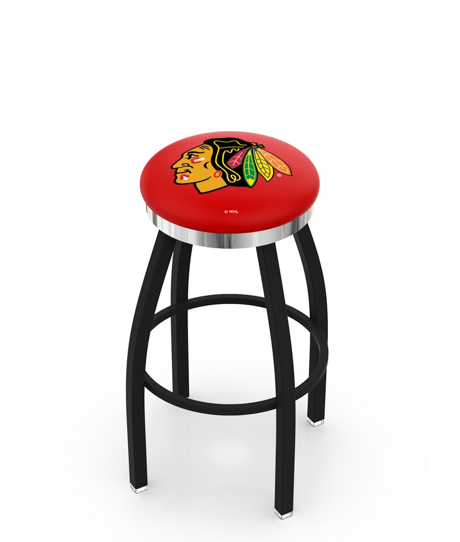  L8B2C Chicago Blackhawks 25" Swivel Counter Stool with a Black Wrinkle and Chrome Finish  