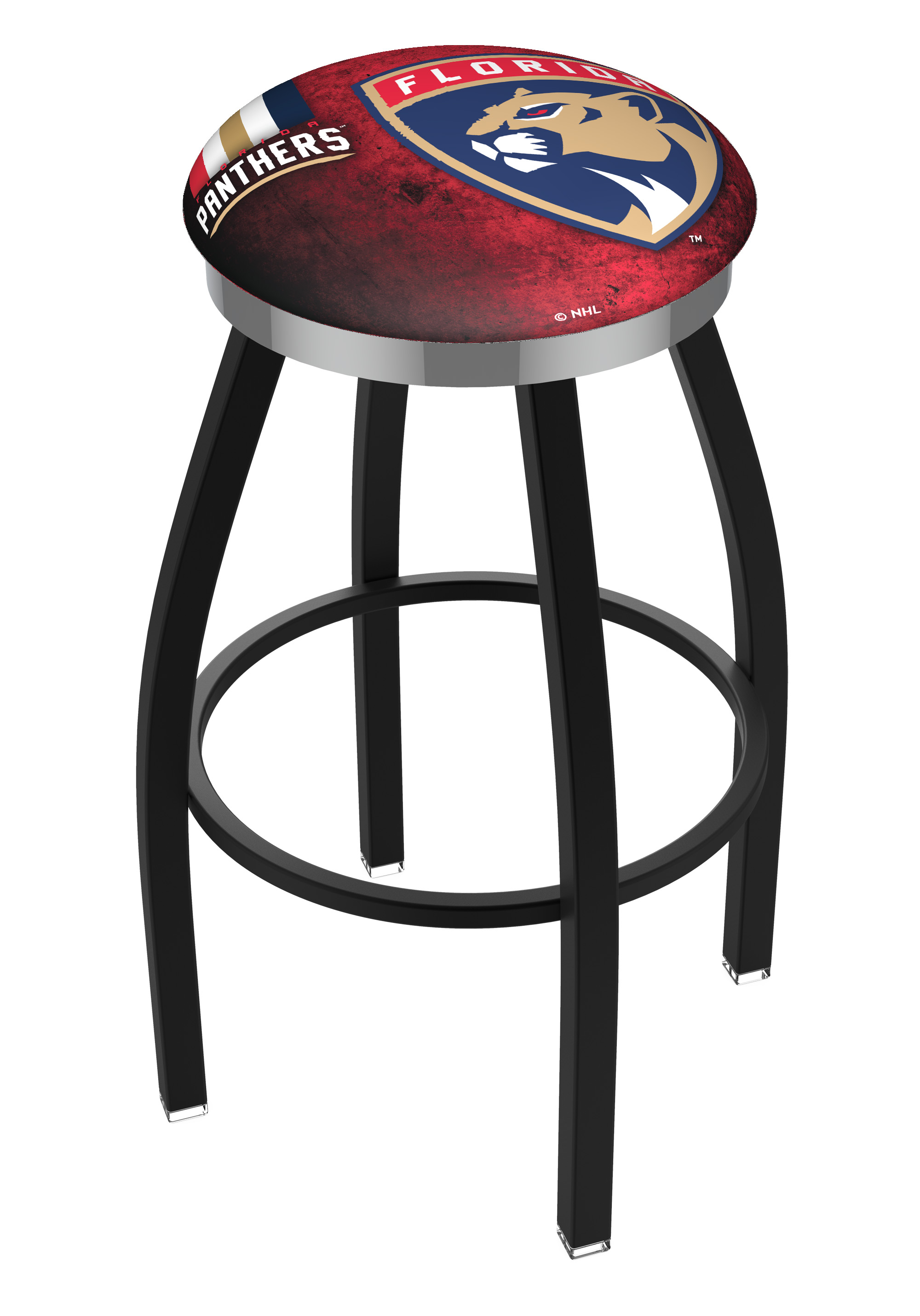 L8B2C Florida Panthers  36" Swivel Bar Stool with a Black Wrinkle and Chrome Finish  