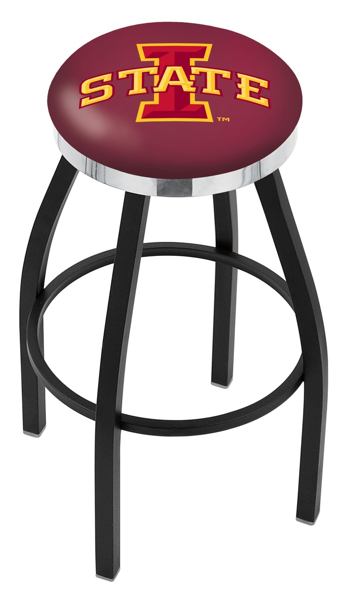  L8B2C Iowa State 36" Swivel Bar Stool with a Black Wrinkle and Chrome Finish  
