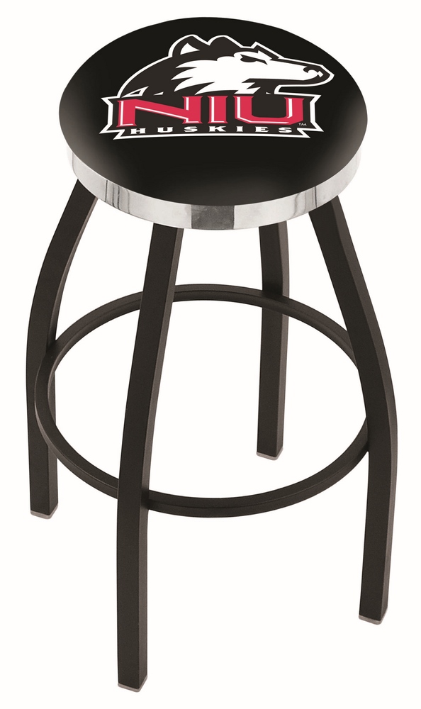  L8B2C Northern Illinois 36" Swivel Bar Stool with a Black Wrinkle and Chrome Finish  