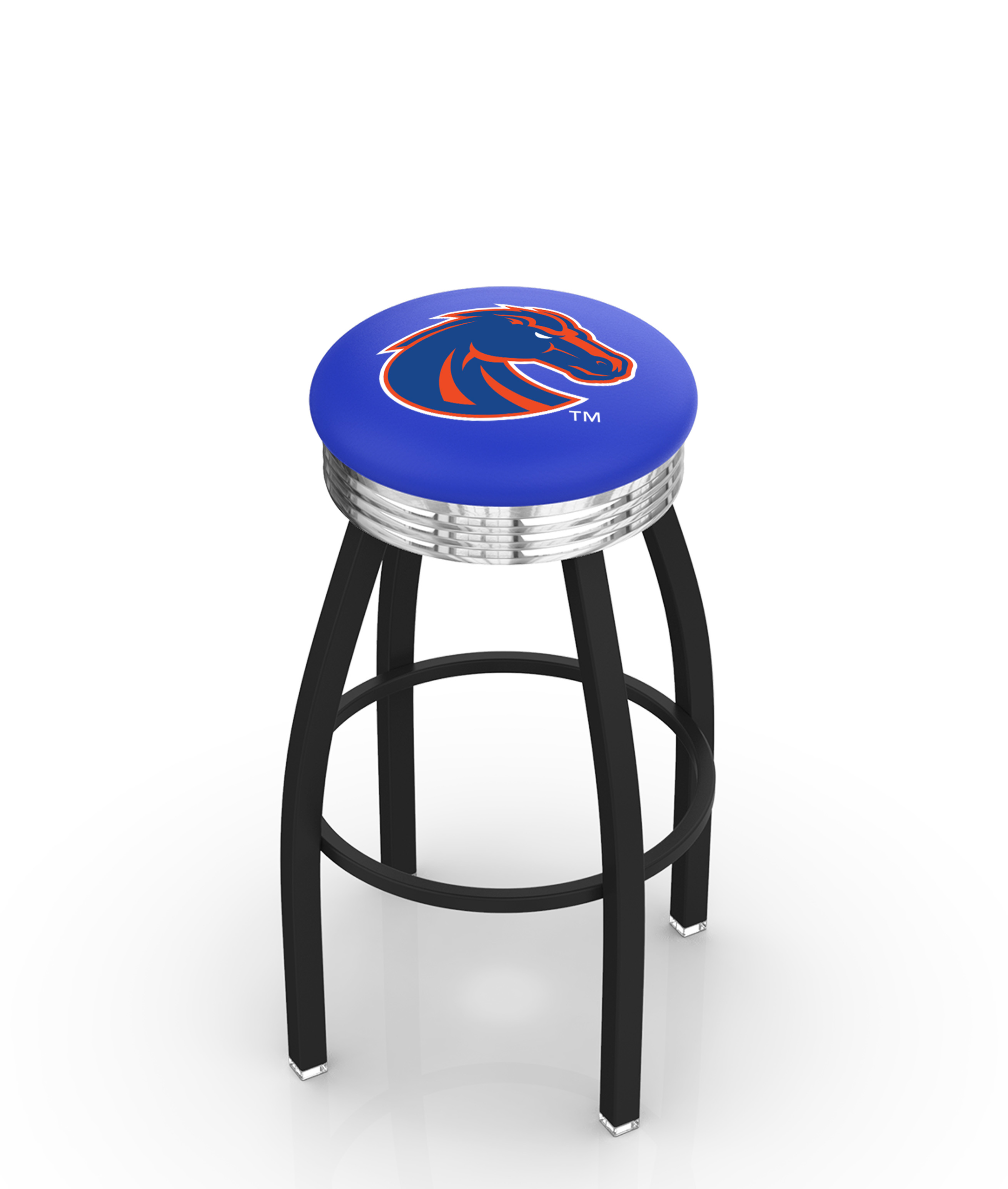  L8B3C Boise State 30" Swivel Bar Stool with a Black Wrinkle and Chrome Finish  