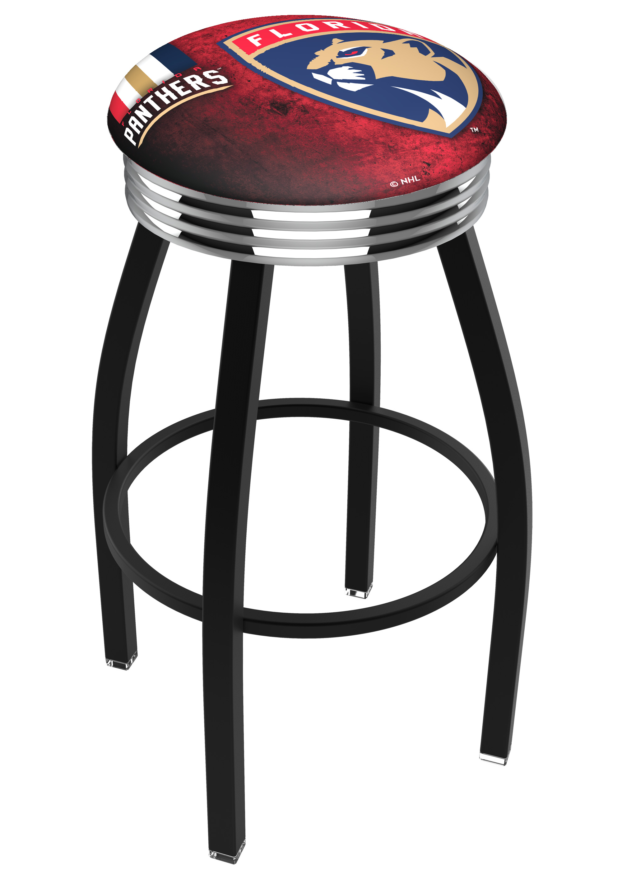 L8B3C Florida Panthers 30" Swivel Bar Stool with a Black Wrinkle and Chrome Finish  