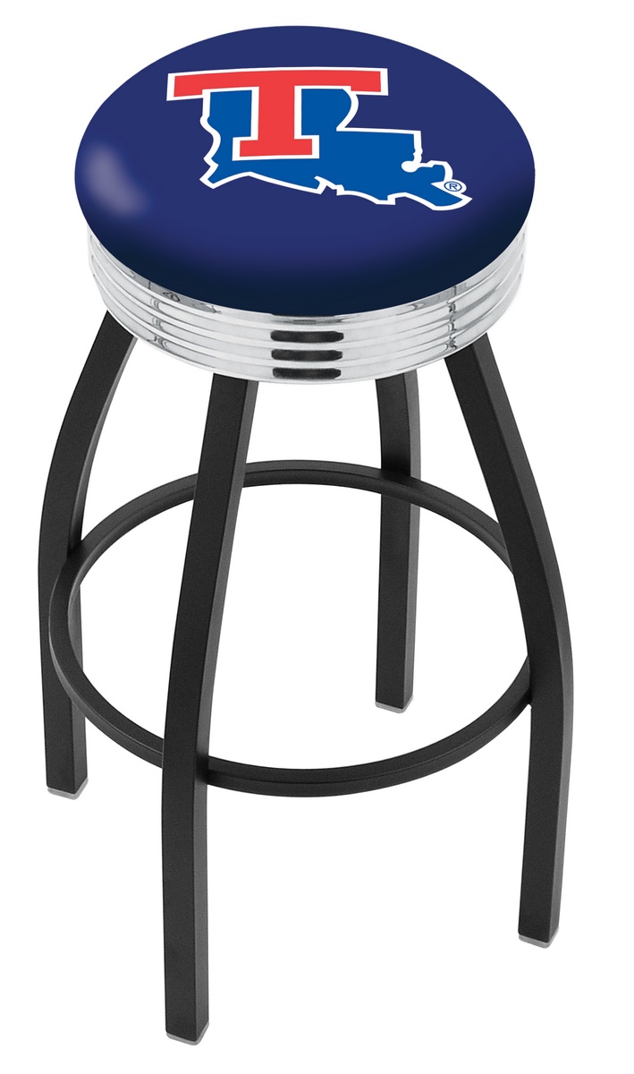  L8B3C Louisiana Tech 30" Swivel Bar Stool with a Black Wrinkle and Chrome Finish  