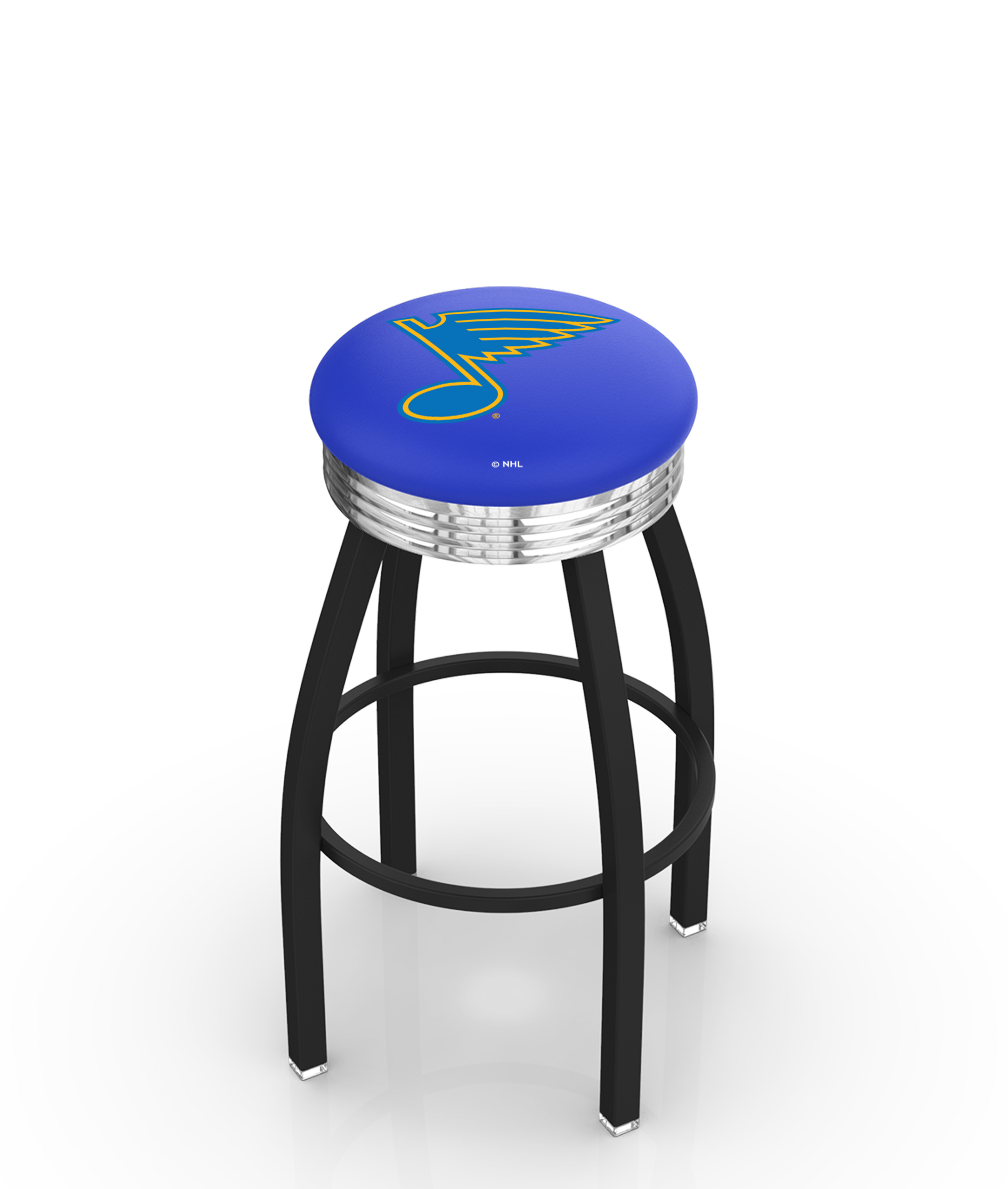  L8B3C St Louis Blues 30" Swivel Bar Stool with a Black Wrinkle and Chrome Finish  
