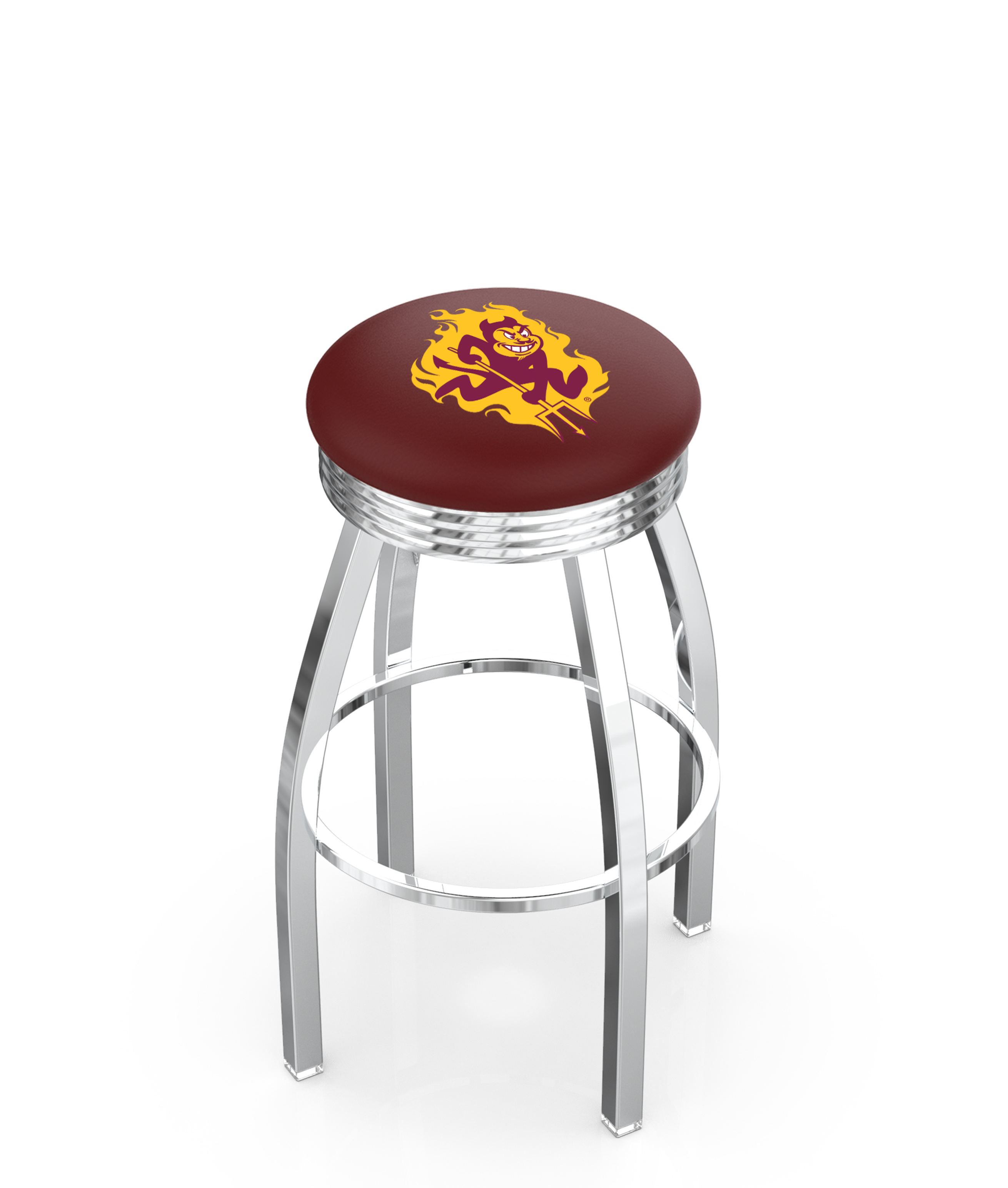  L8C3C Arizona State Swivel Bar Stool with 2.5" Ribbed Accent Ring and Sparky Logo by the Holland Bar Stool Company   